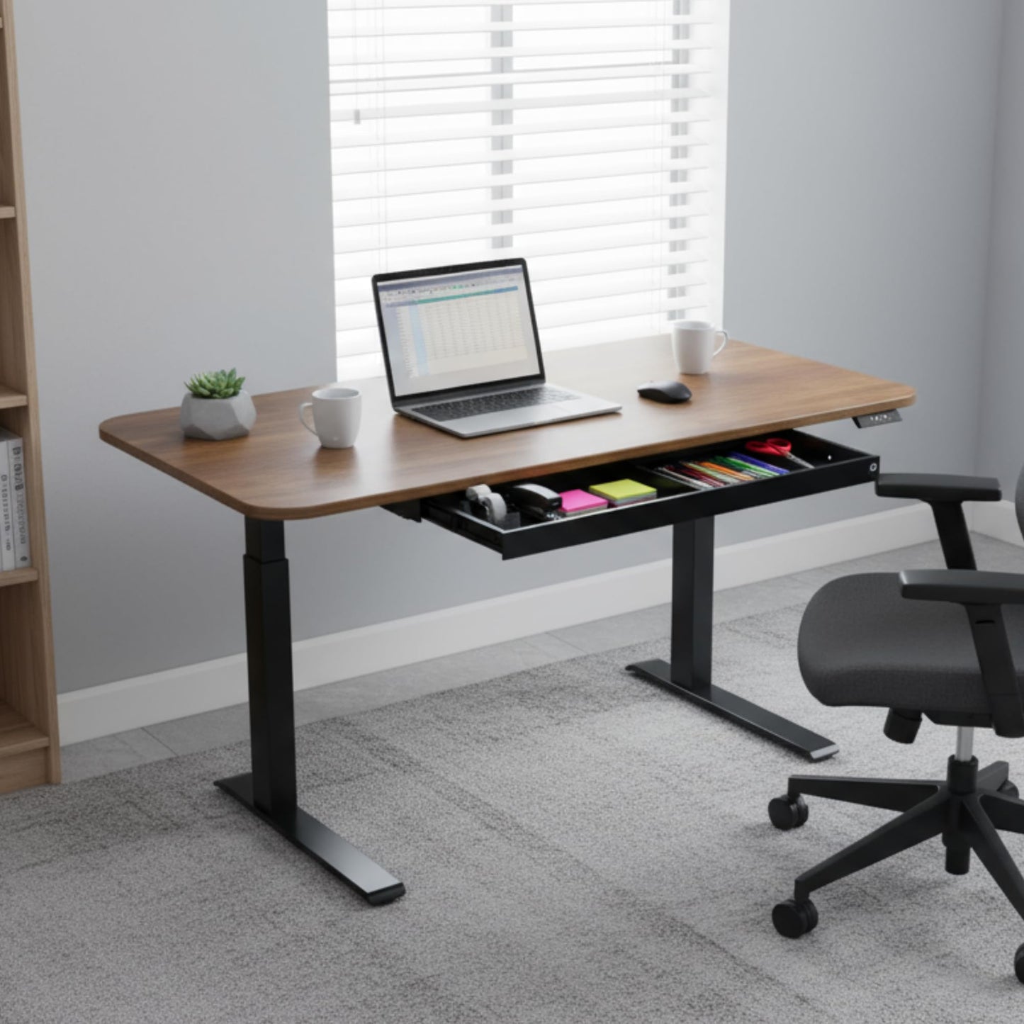 PERFECT POSTURE Under Desk Storage Drawer with Lock — Slim Pen & Pencil Drawer for Regular & Sit-Stand Standing Desks, Gray (33” x 9.4”)