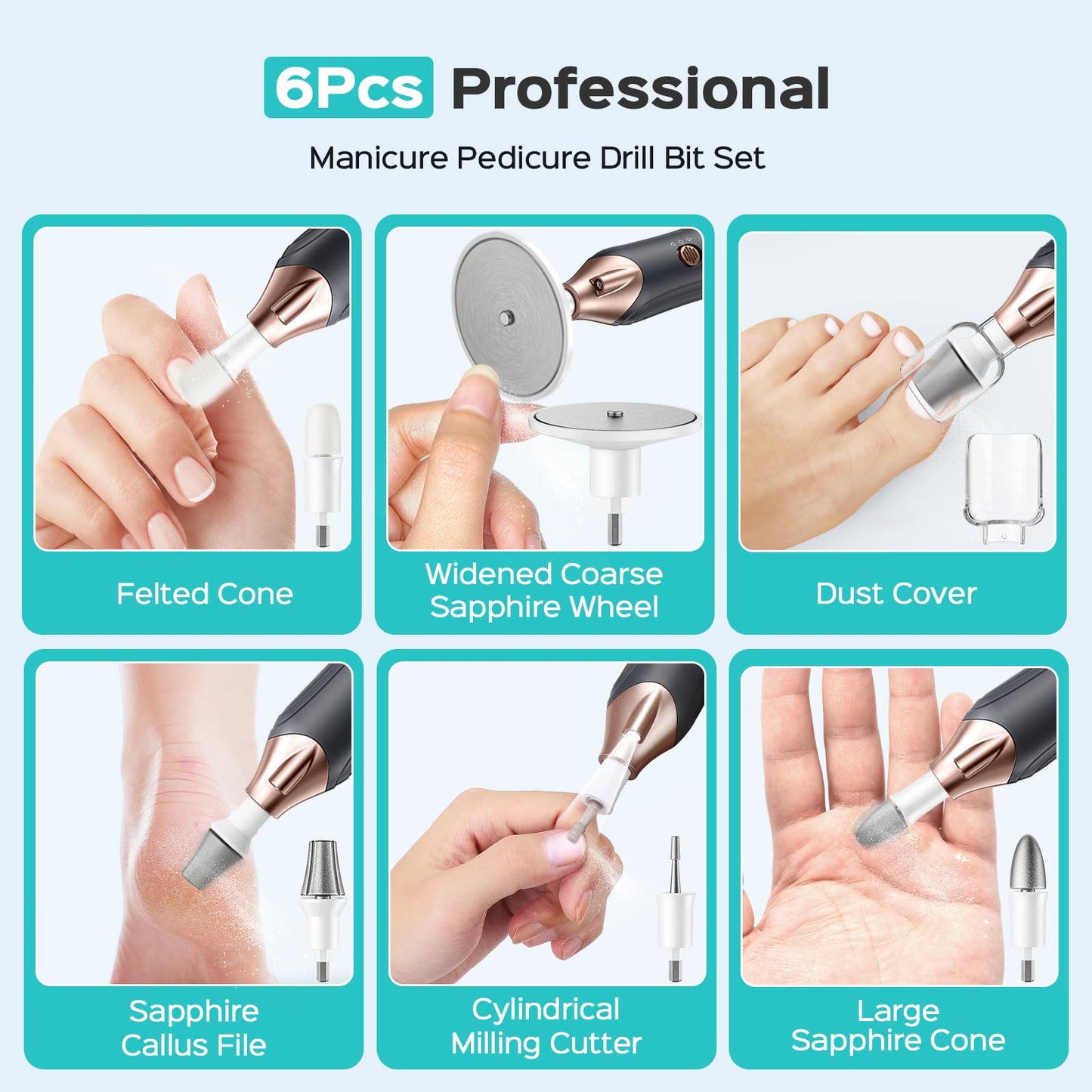 COSLUS C43 Professional Manicure Pedicure Kit, 5-in-1 Electric Nail File for Toenail Hand Feet Care - Wider Grinder for Thick Nails, Cordless, 5 Speed, for Men Women Seniors Home Salon, Black (END10)