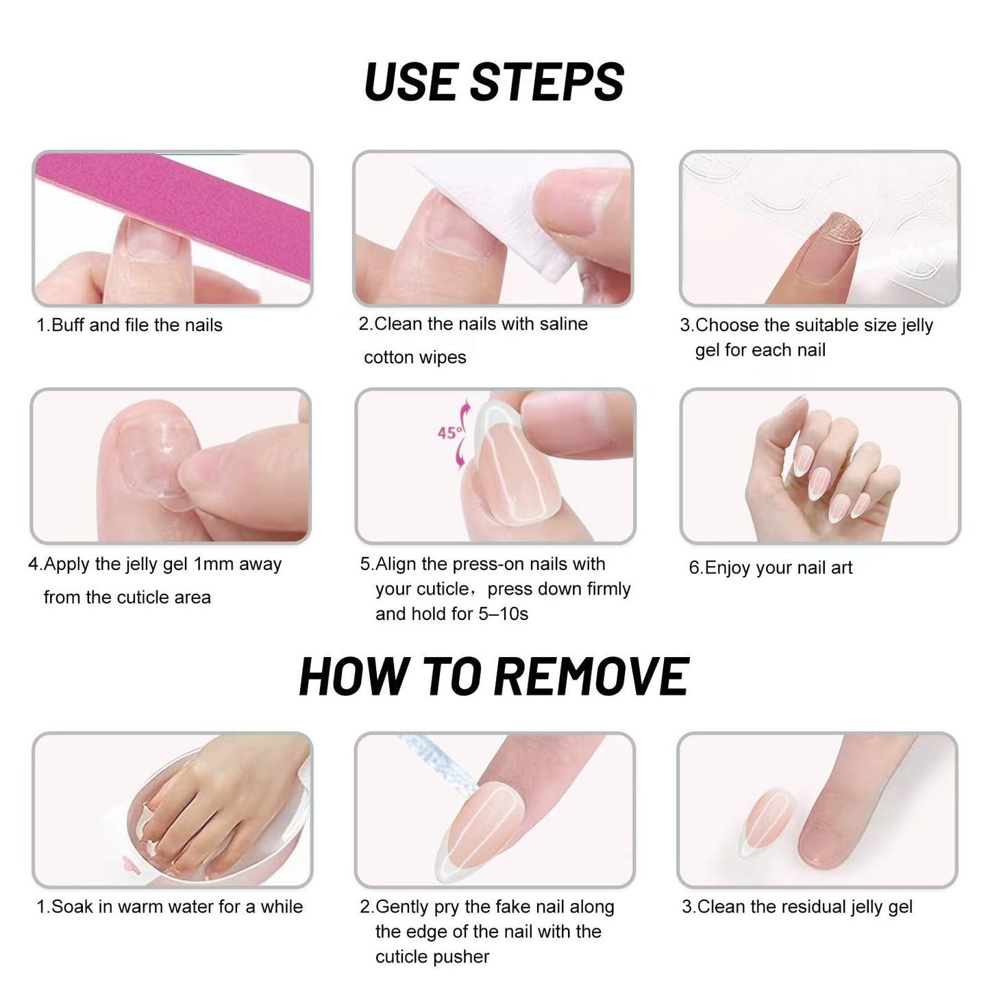 Handmade Press on Nails,French Tip Short Almond Press on Nails,Fake Nails, Reusable Semi-Transparent Nails Handcraft by Nails Artist,10pcs Acrylic Nail Kit with Glue(Size M)