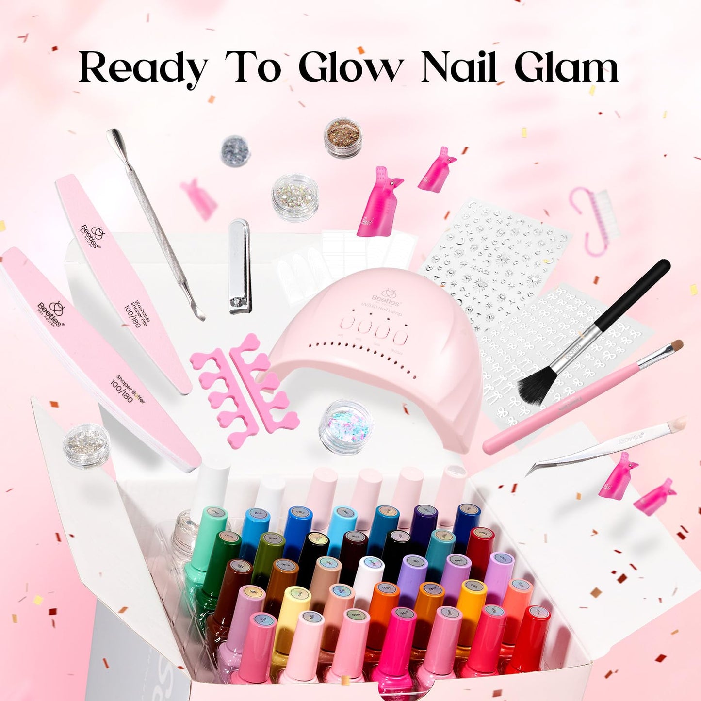 Beetles Gel Nail Polish Kit with U V Light -35 Colors Gel Polish Set 68 Pcs One Color One Bottle Mood Mosaic Nail Kit with Top Base Coat Beauty Must Have DIY Salon Manicure Gifts for Women