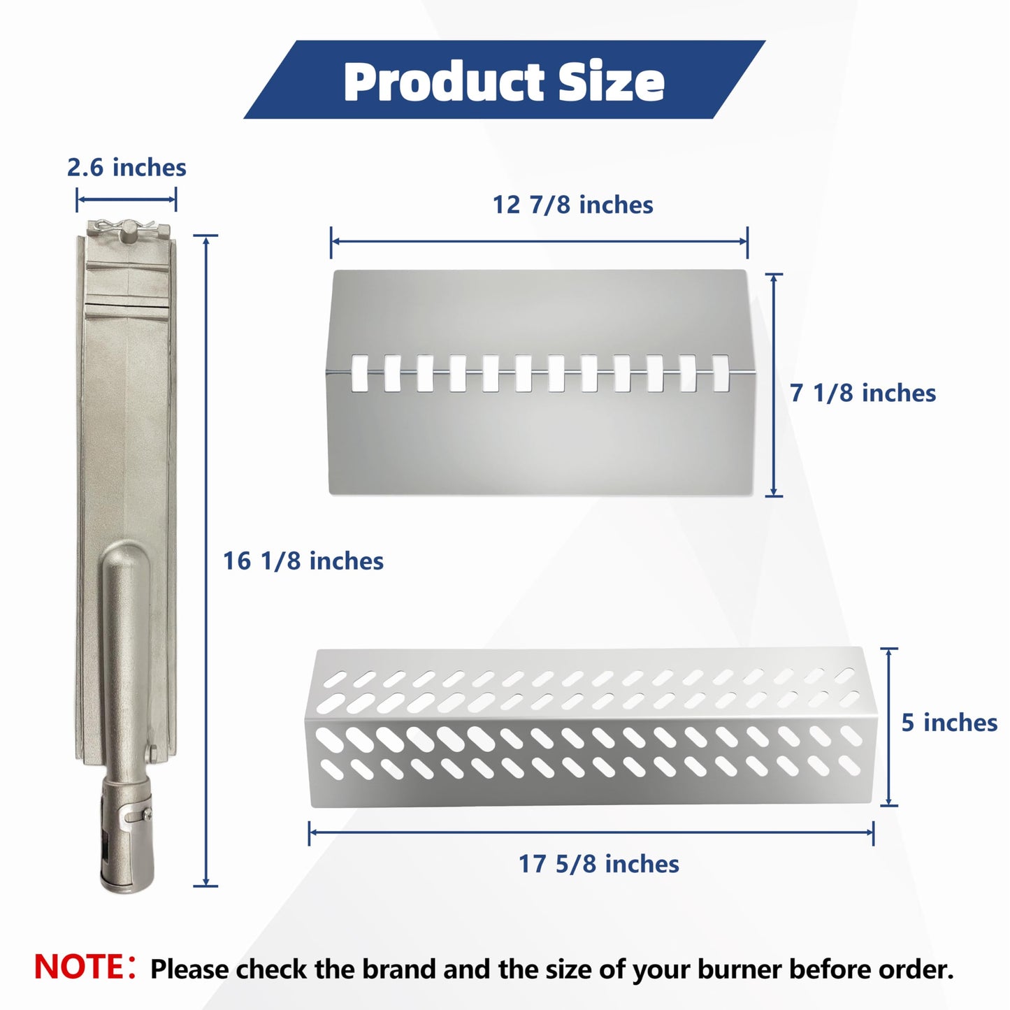4-Pack 16516 Stainless Steel Burners 16 1/8", 4-Pack 16631 Flame Tamers, and 3-Pack 16520 Heat Plate Shields, Grill Replacement Parts Compatible with Bull, Lion, and Cal Flame 4-Burner Gas Grills