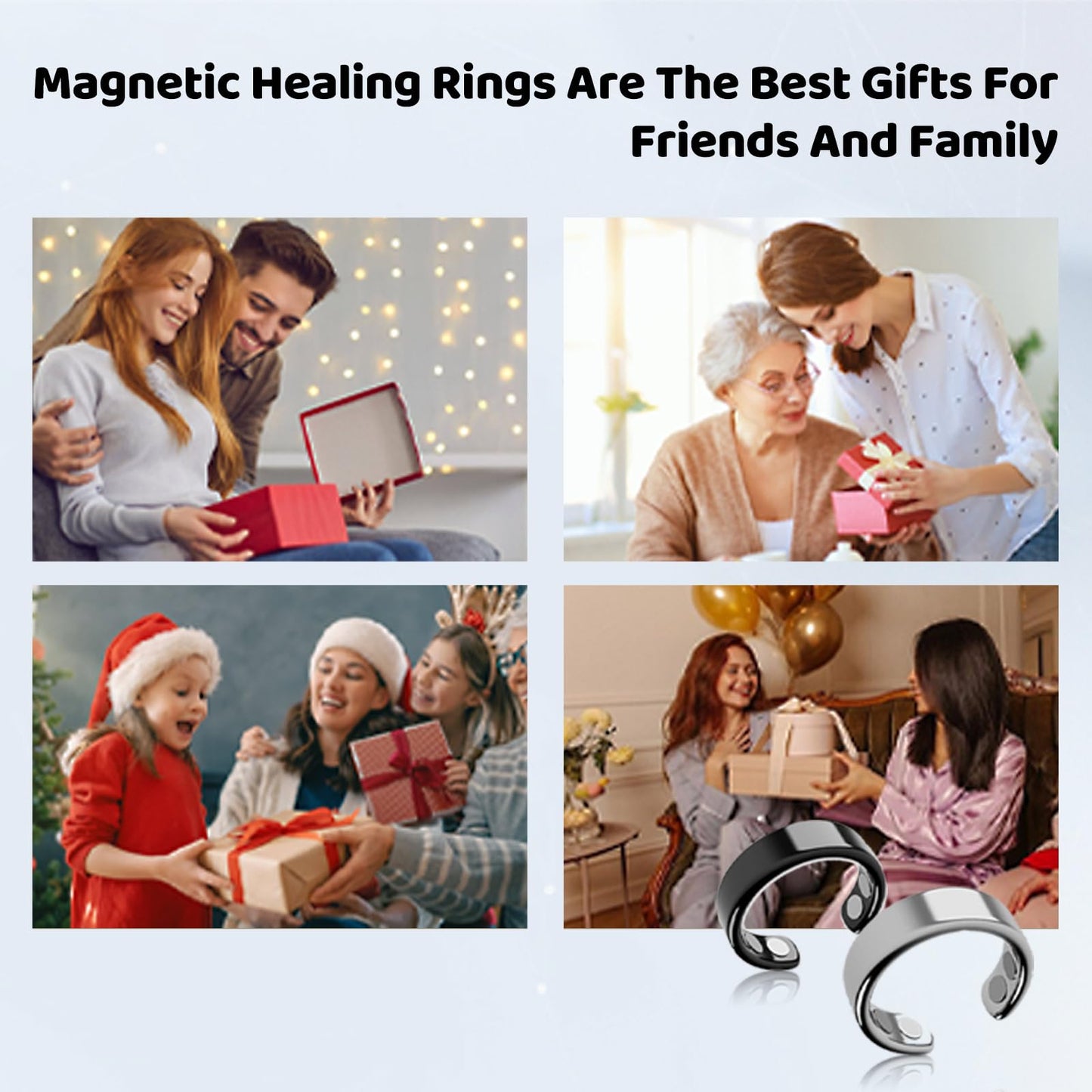 IENRGJ Magnetic Rings for Women/Man, Vayro Ring, Adjustable Stainless Steel Rings, Classic Open Design Black/Silver/Rose Gold/Gold (Black)