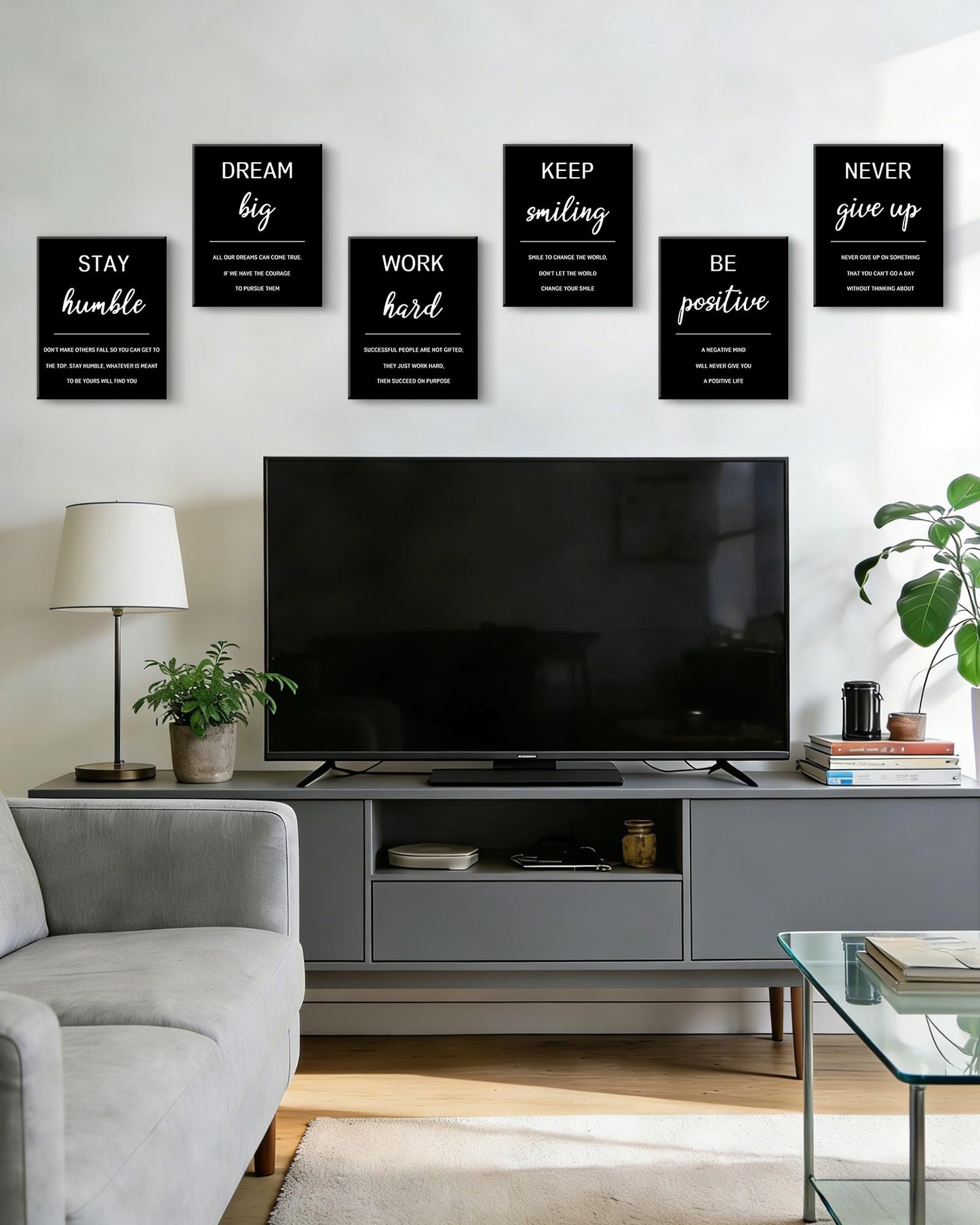 KUVIOKE Inspirational Framed Wall Art Motivational Quotes Wall Decor Encouraging Office Posters Positive Affirmations Sayings for Classroom Bedroom Living Room Ready to Hang Set of 6, 8x10in (Framed)