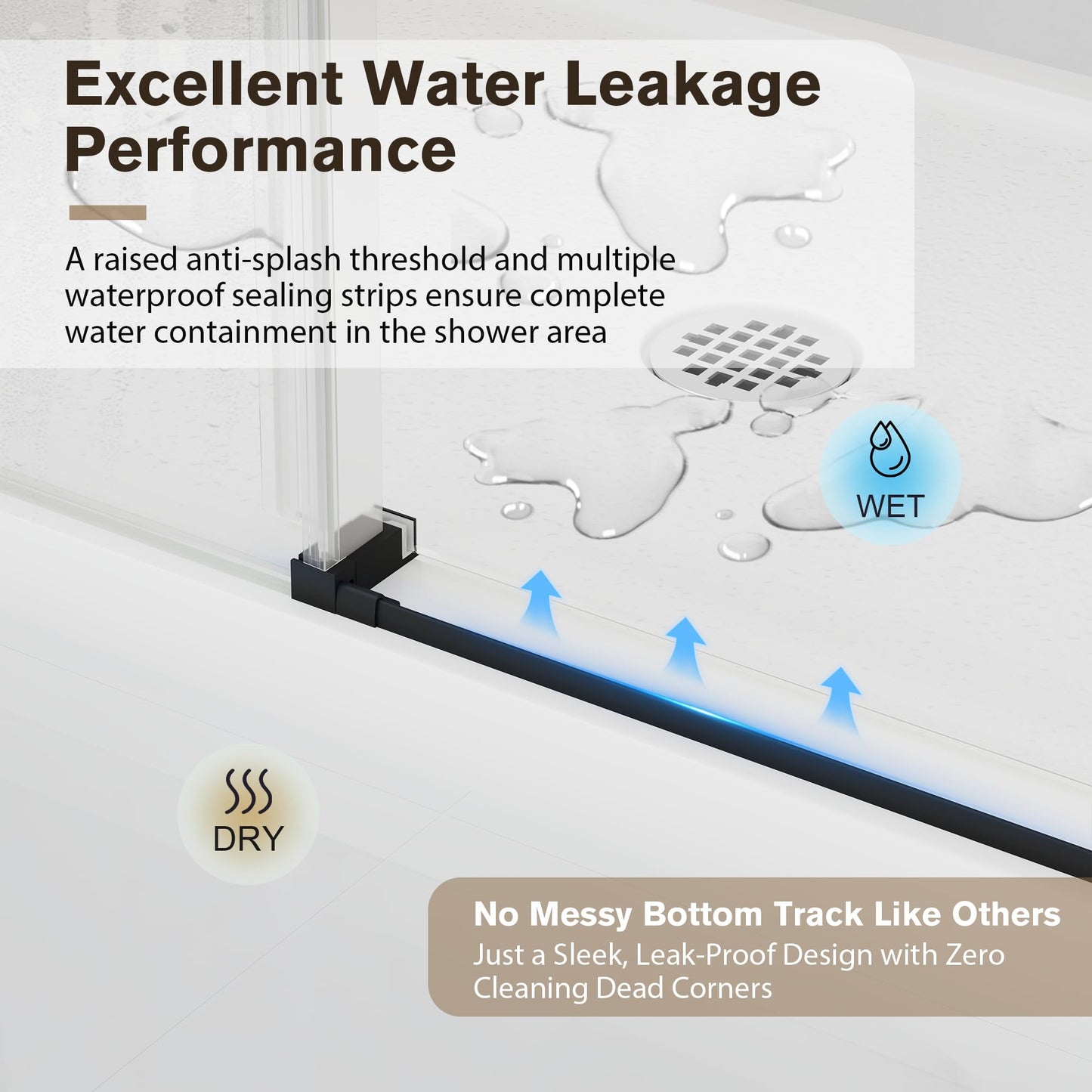 EASYWORC Frameless Glass Shower Door, 49-54" W x 76" H Sliding Frameless Shower Door, 1/4''(6mm) SGCC Tempered Glass,Explosion-Proof Film Nano Coating,Stainless Steel Hardware, Matte Black