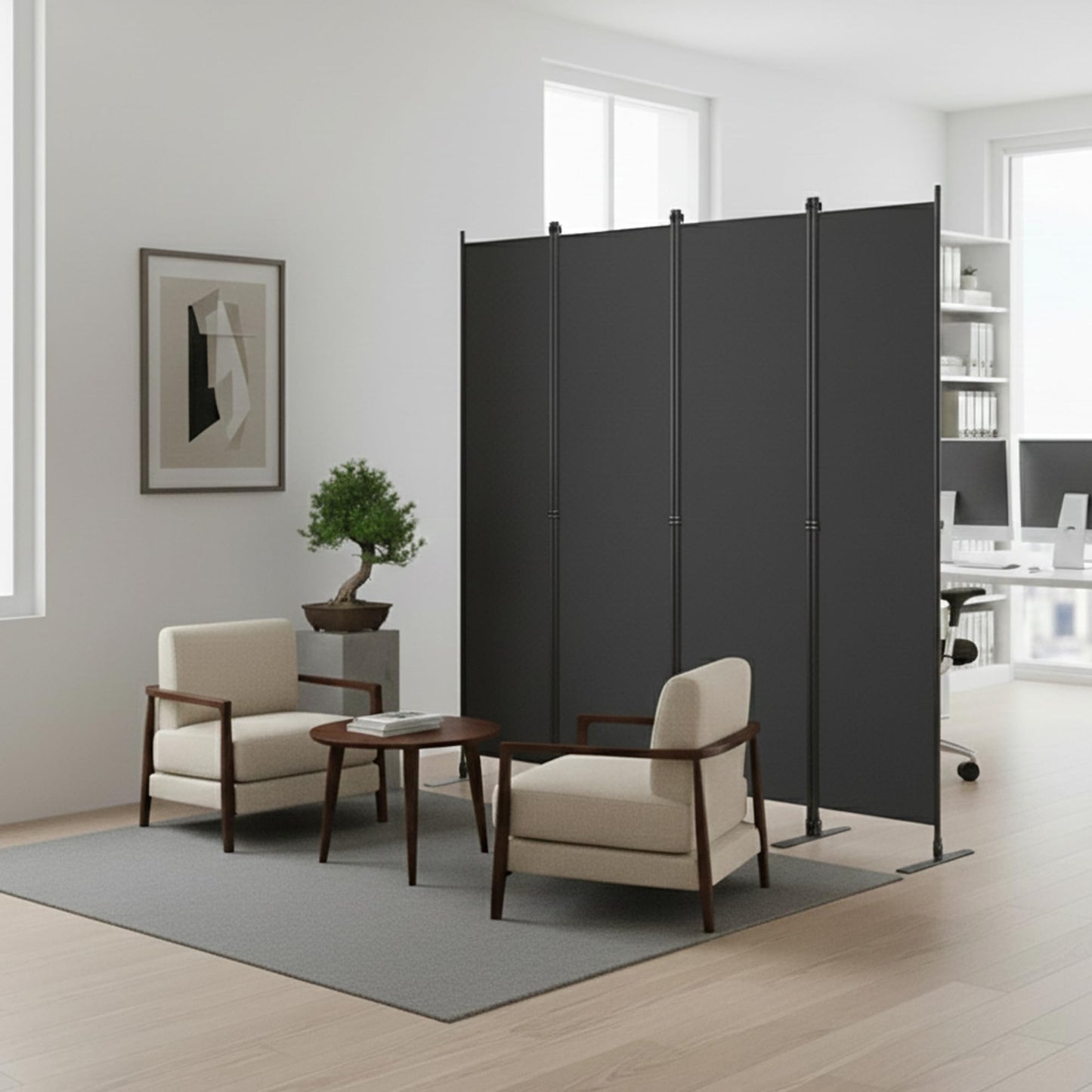 Room Divider 6FT Portable Folding Privacy Screen, 4 Panel Fabric Room Divider Freestanding Room Partition for Bedroom & Office,80" W X 71" H,Gray