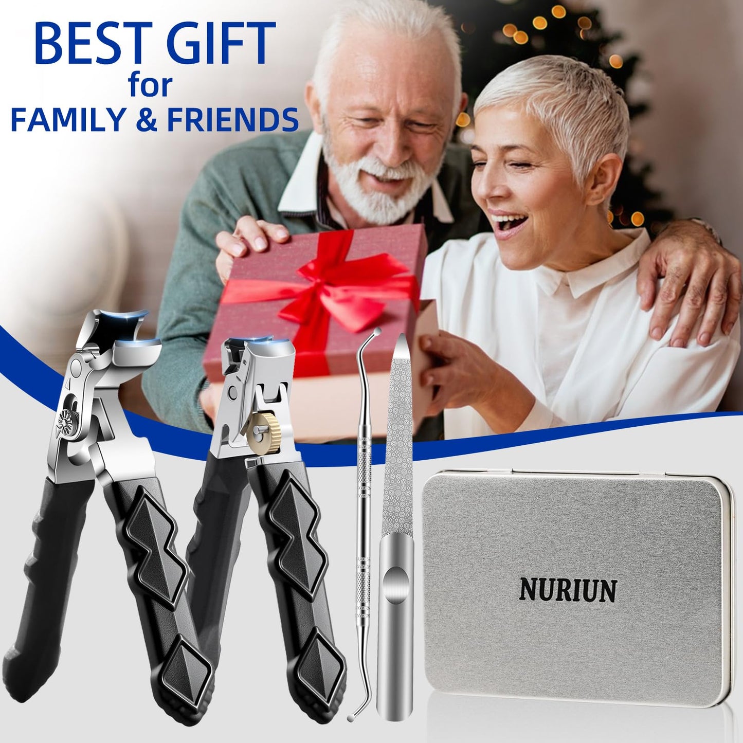 Thick Toenail Clippers for Seniors, Professional Edgy Nail Clippers for Men, Heavy Duty Large Finger Nail Clippers Adult, Angled Head Nail Clippers Cutters with Long Handle (4PCS Nail Clippers Set)