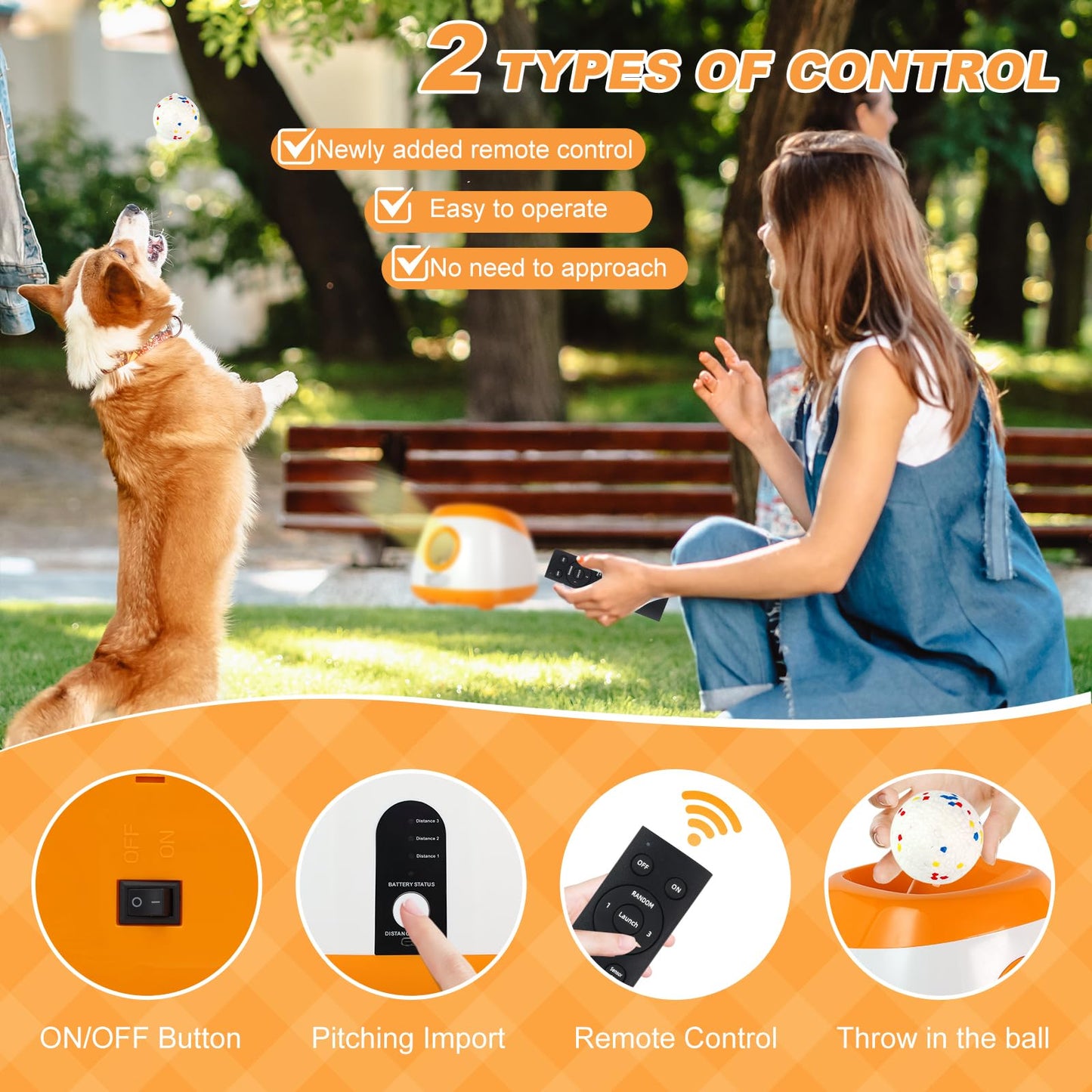 Wortade Automatic Ball Launcher for Dogs, Dog Ball Thrower with 40-60-80Ft Distance, Rechargeable Automatic Launcher with 4 Balls (2.5"), Remote Control Launcher for Medium & Large