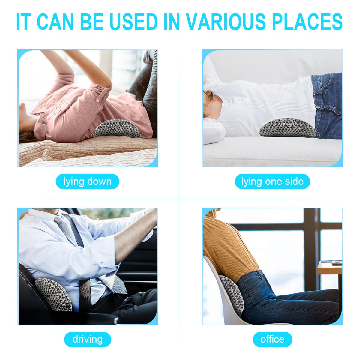 Panduo Lumbar Support Pillow for Office Chair, Memory Foam Lumbar Pillow for Lower Back Pain Relief (Grey)