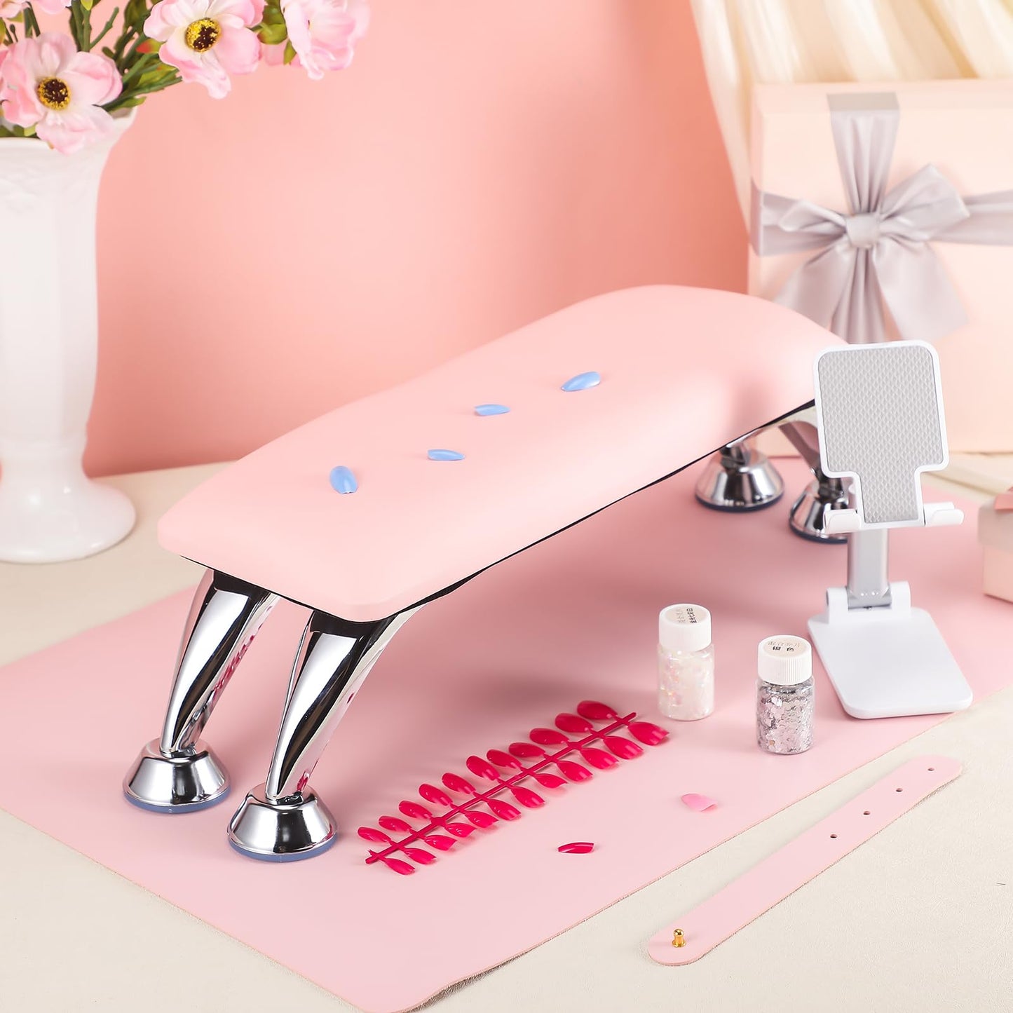 Demissle 3 Pcs Nail Art Tools and Accessories Include 1 Detachable Big Arm Rest for Nails Cushion, 1 Nail Art Table Mat, 1 Cell Phone Stand, for Manicure Technician Salon Home Use