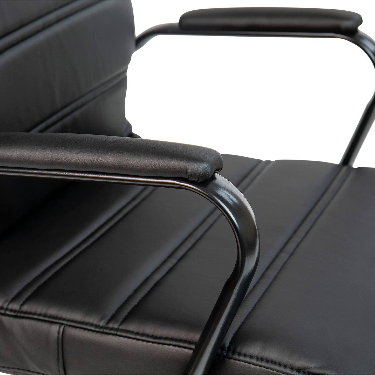 Flash Furniture Whitney Mid-Back Swivel LeatherSoft Desk Chair with Padded Seat and Armrests, Adjustable Height Padded Office Chair, Black