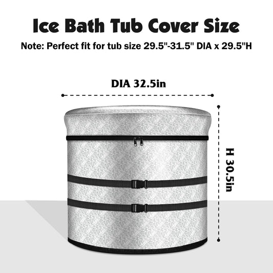 Ice Bath Tub Cover, 3 Layers Insulation and Silver UV Heat Reflective Cold Plunge Tub Cover with 2pcs Long Straps, Zip Up All Weather Protection, 32.5''D x 30.5''H