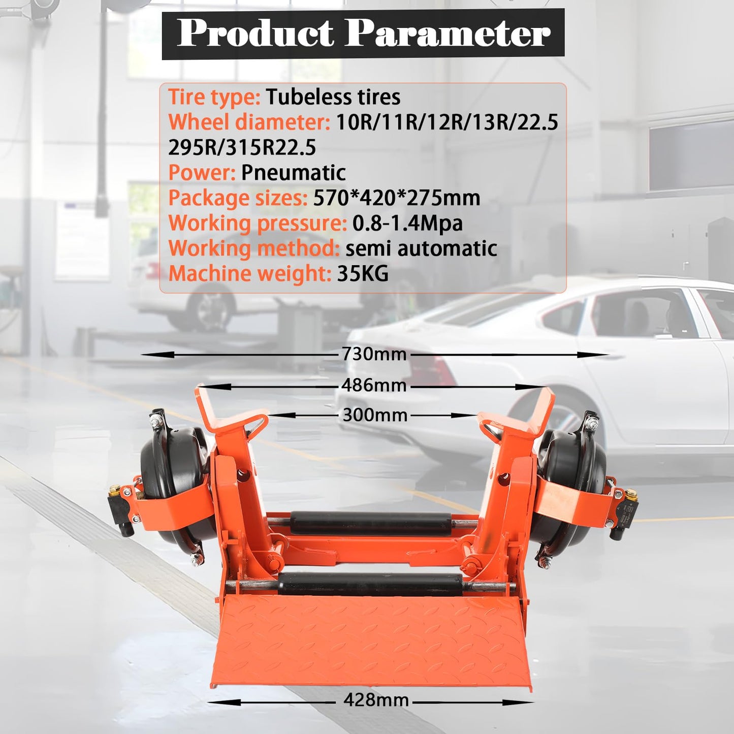 QAVODB Truck Tire Changer Machine, Pneumatic Tubeless Tire Changer with Vacuum Bead Lifter & Bead Breaker for 10R-13R & 22.5 Tires, Semi-Automatic Tire Changer Machine