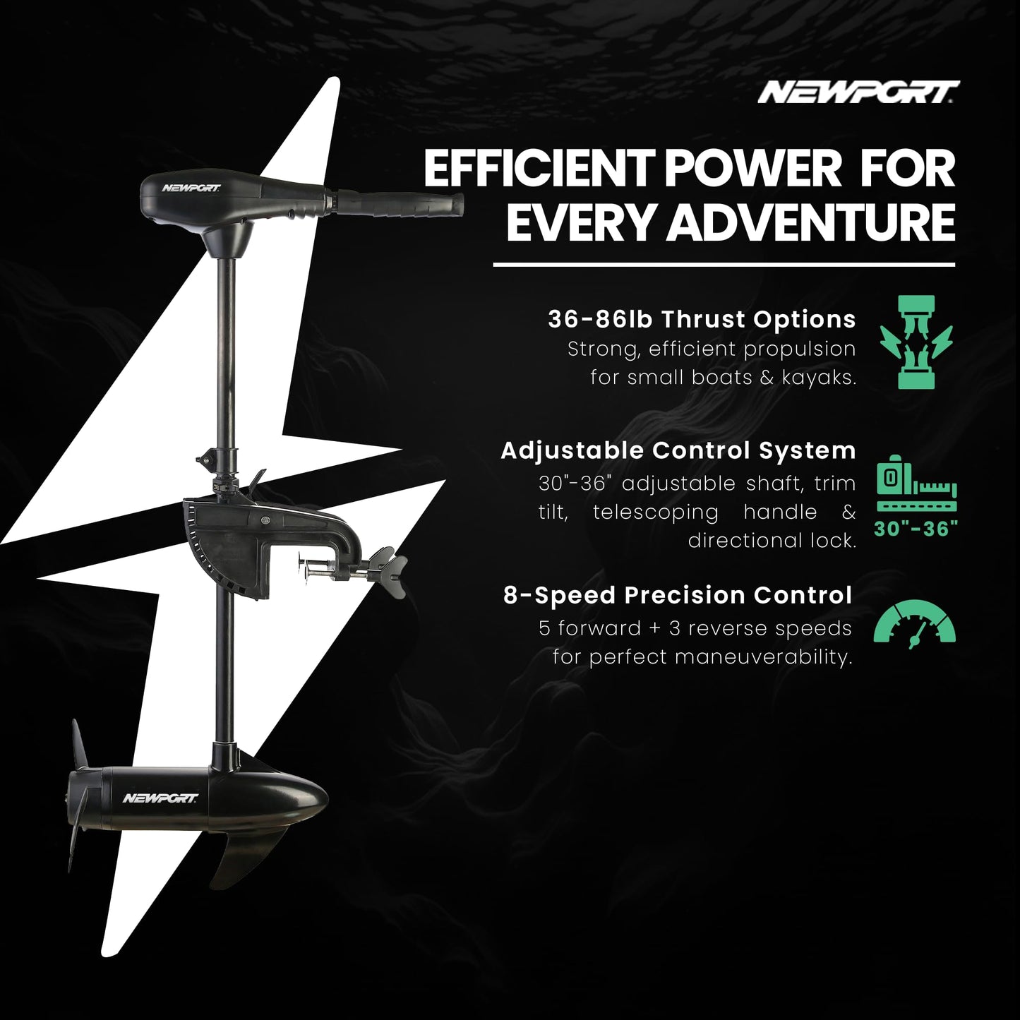 Newport NV-Series 55lb Thrust Saltwater Transom Mounted Trolling Electric Trolling Motor w/ LED Battery Indicator & 30" Shaft (23M1000203)