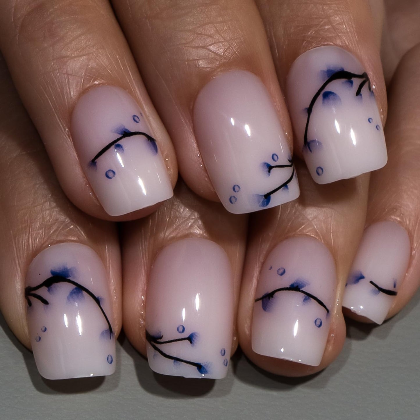 Curvlife Soft Gel Press On Nails Kit - 30pcs Full Cover False Blue and white porcelain Nail Tips Designs, Fake Nail with Nail Glue - Easy Application Nail Accessories for Women