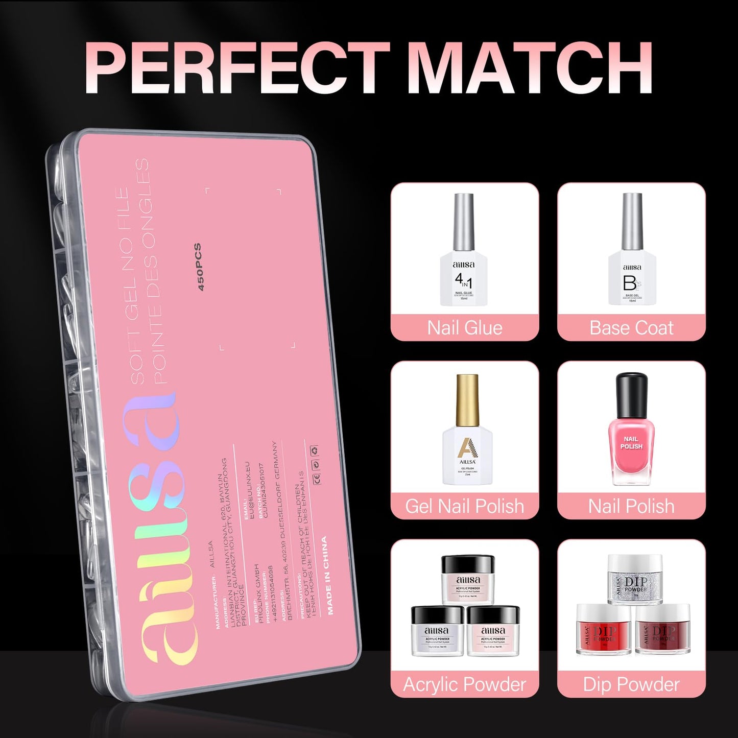 AILLSA Extra Short Square Nail Tips - 450pcs Thickened Pre-filed False Nail Tips Half Matte Nails Tips, Fake Nails for Gift