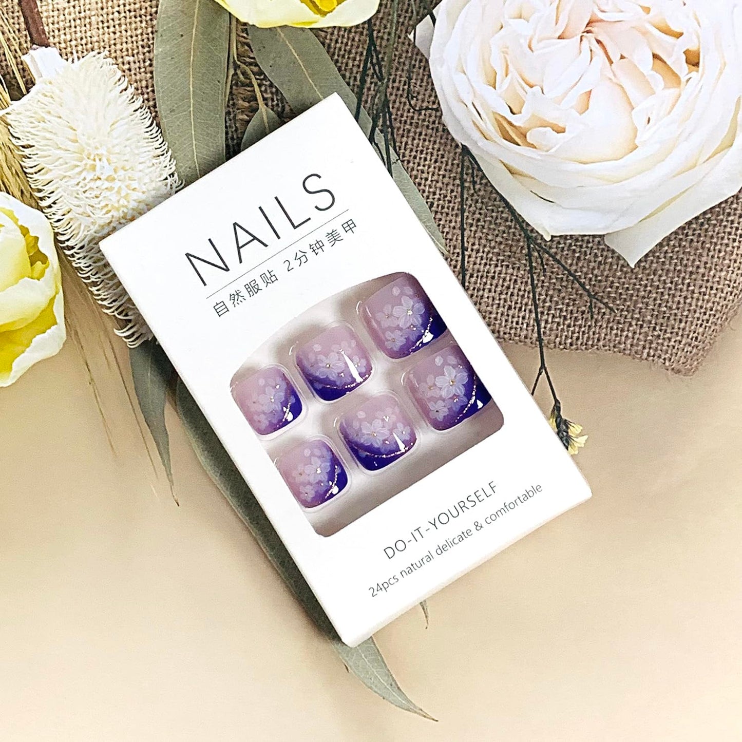 FIEONCIY Press on Toenails with Designs Acrylic Fake Nails for Toe Artificial False Nails with Charms Glue on Toe for Spring Summer Stick on Toenails for Women Girls(F171)