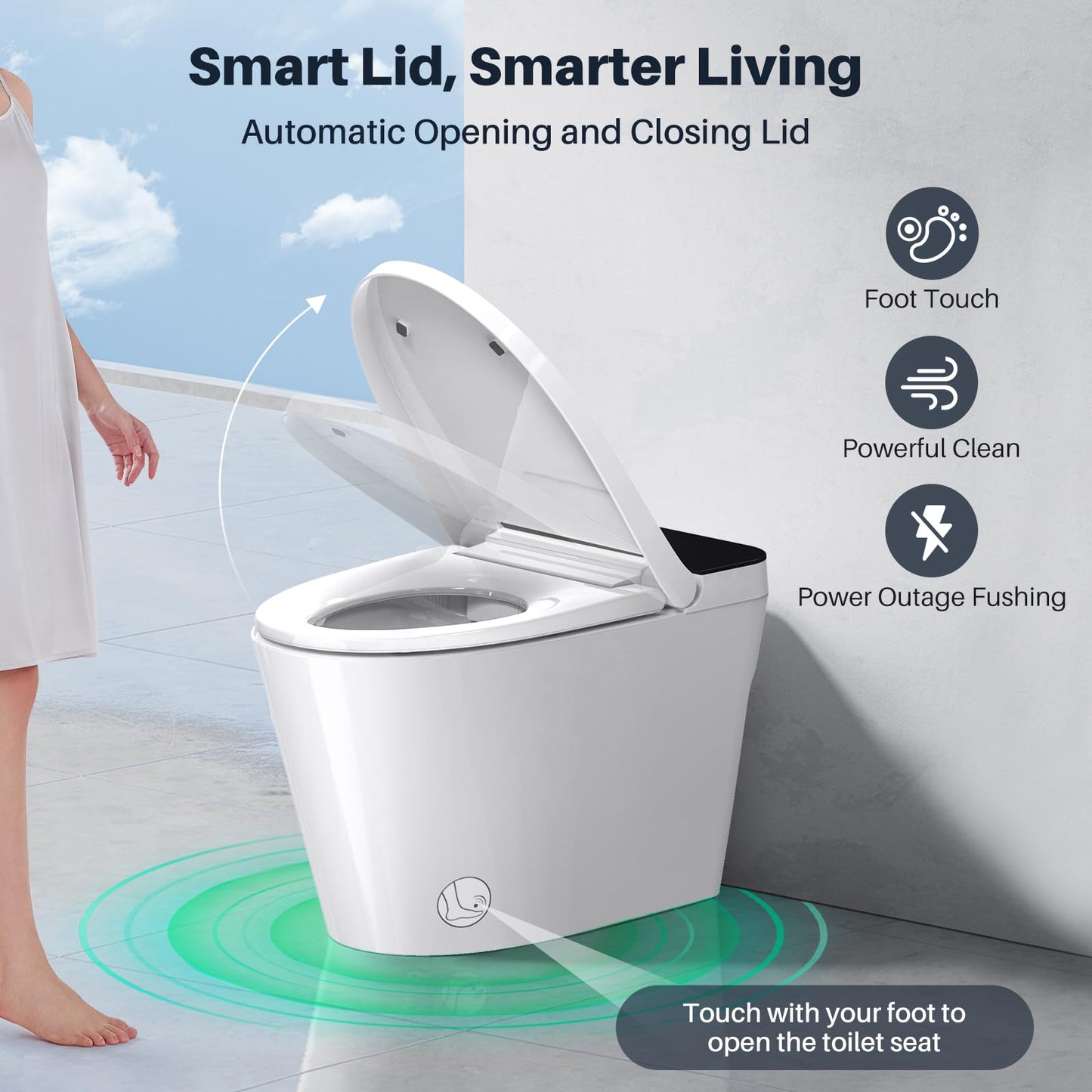 Bazyths Smart Toilet with Bidet Built in Tank, Auto Open Close Lid, 12" Rough In, Heated Seat Foot Sensor, Rear & Feminine Wash Warm Water Air Dryer Self Cleaning, One-Piece Elongated (ZY695A)