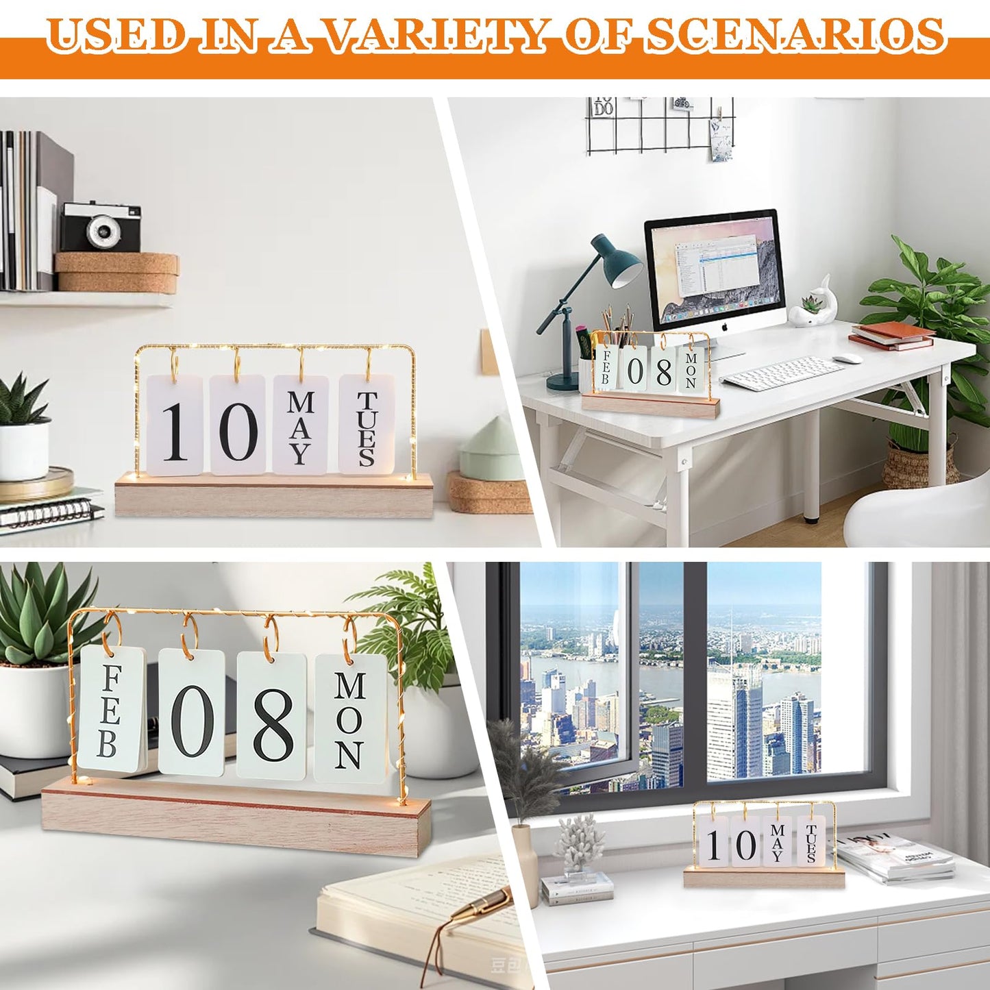 AUSTUFF Flip Wooden Perpetual Calendar Metal Desk Calendar 2025 Daily Desktop Calendar Monthly Weekly Year Planner Standing Office Home Desk Decor