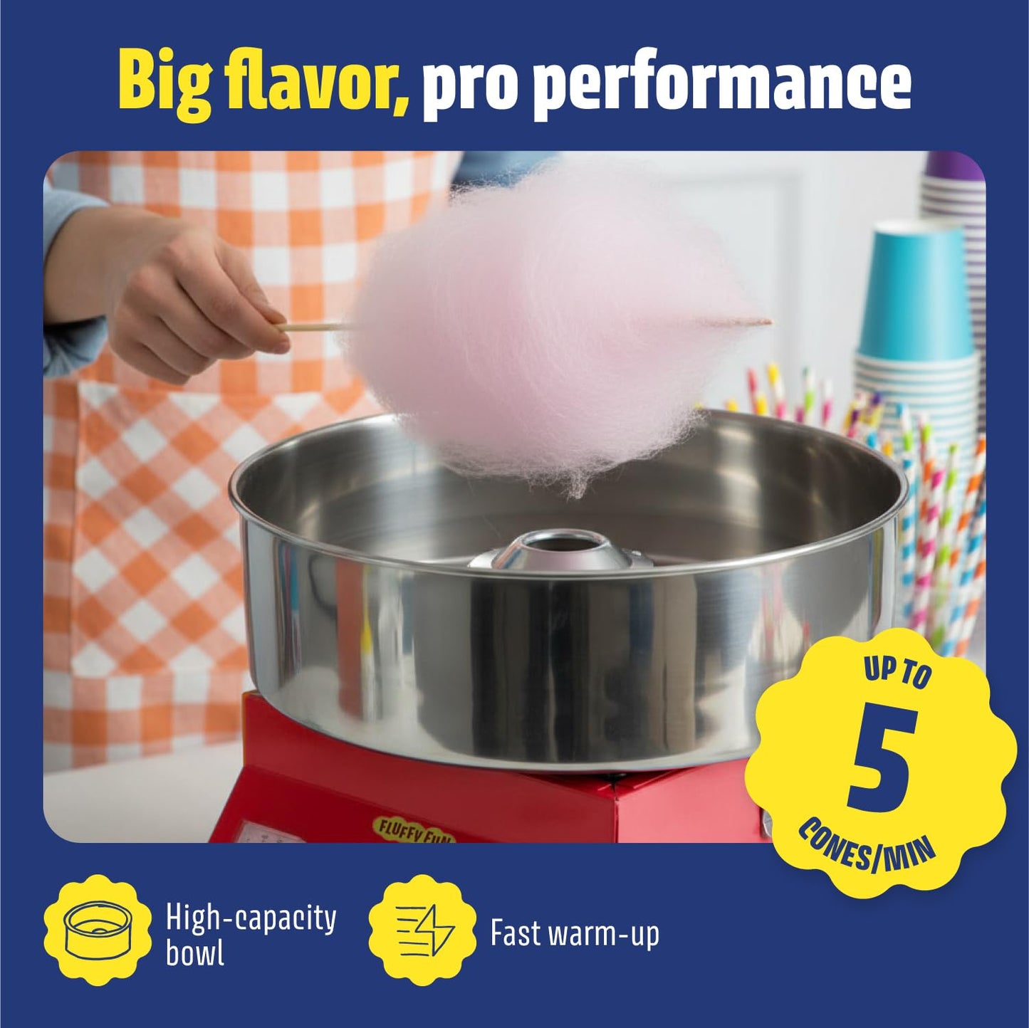 Wumple - Cotton Candy Machine Pro Bundle, Includes 3 Flavored Sugars & 70 Cones, Electric Machine with Large Stainless Steel Bowl for Parties & Business (Red)