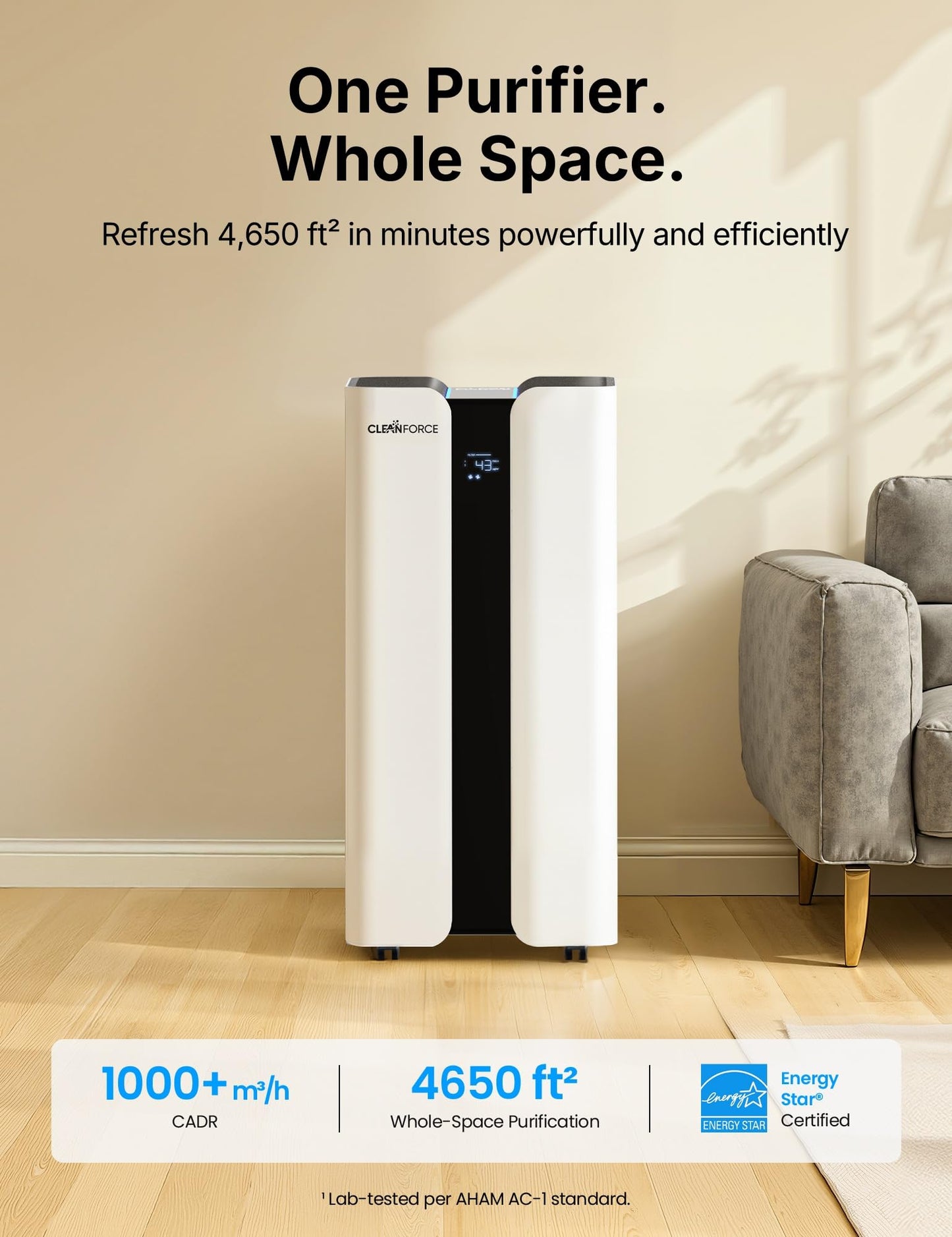 CleanForce Extra Large Air Purifier for Home Large Room,H13 HEPA Air Purifier with Carbon,Covers 3000ft² Office,Bedroom,Industrial Environment,Remove 99.97% Dust,Smoke,Odor,Pollen,VOCs MEGA1000 New