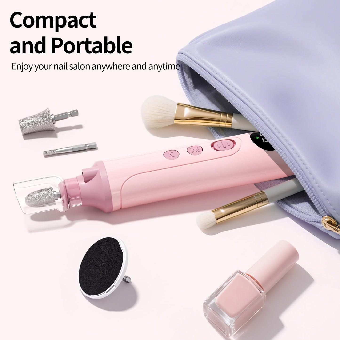 Electric Nail Drill Kit, Nail Filer Electric with LCD & Lamp, Rechargeable Pedicure Tools for Feet, Toenail Grinder for Thick Toenails, Cordless Nail Dremel Tools for Women & Men