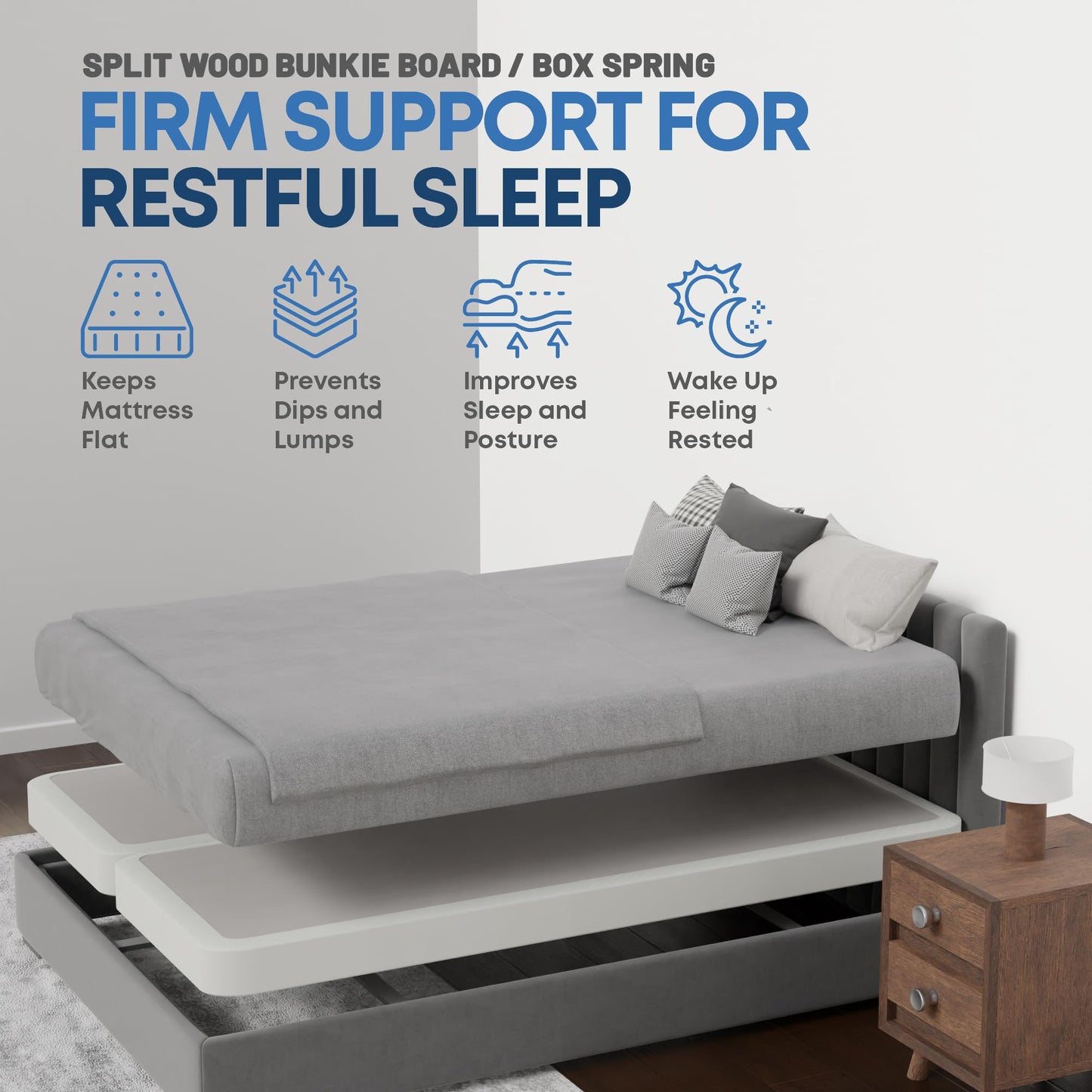 Greaton, Box Spring Bed Base Queen Size, 4-Inch Wood Mattress Foundation – Amish Made in USA – Quiet Noise Free, 2-Pieces Under Mattress-Support BoxSpring, Fully Assembled, White