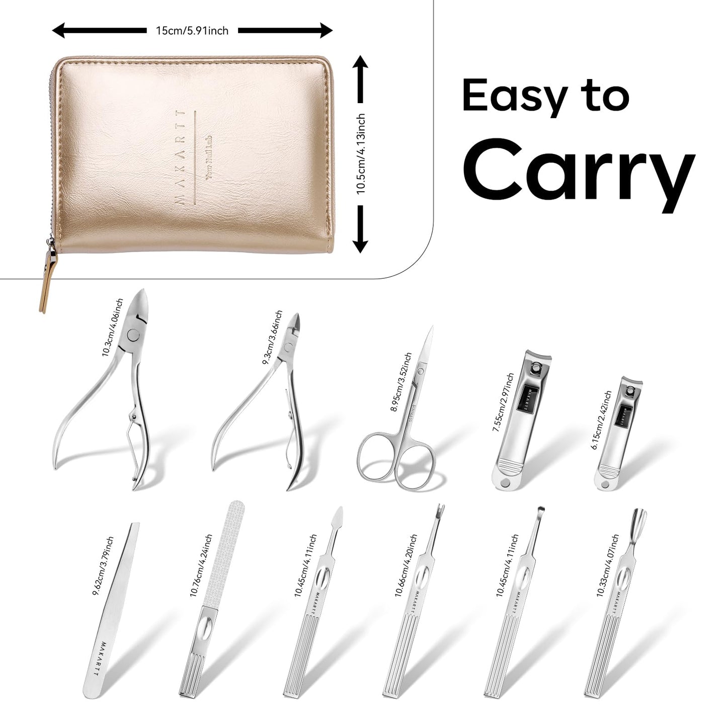 Makartt Manicure Kit for Women: Manicure Set with Nail Clippers - 11 pcs Stainless Steel Women Men Grooming Gift Travel Nail Kkit with Portable Rosy Gold Leather Case