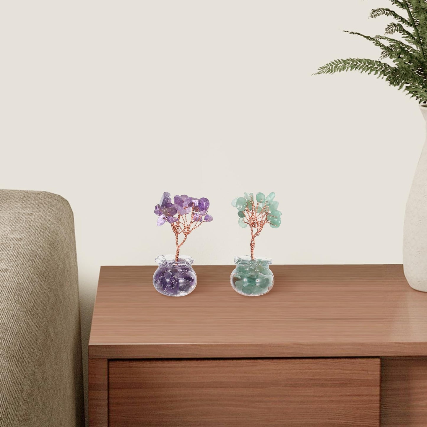 CALLARON 12Pcs Mini Crystal Money Tree Set, Miniature Bonsai Ornament with Crystal Stones, Chinese Lucky Wealth Tree Desktop Decoration | Home Office Decor, New Year, Tabletop Display
