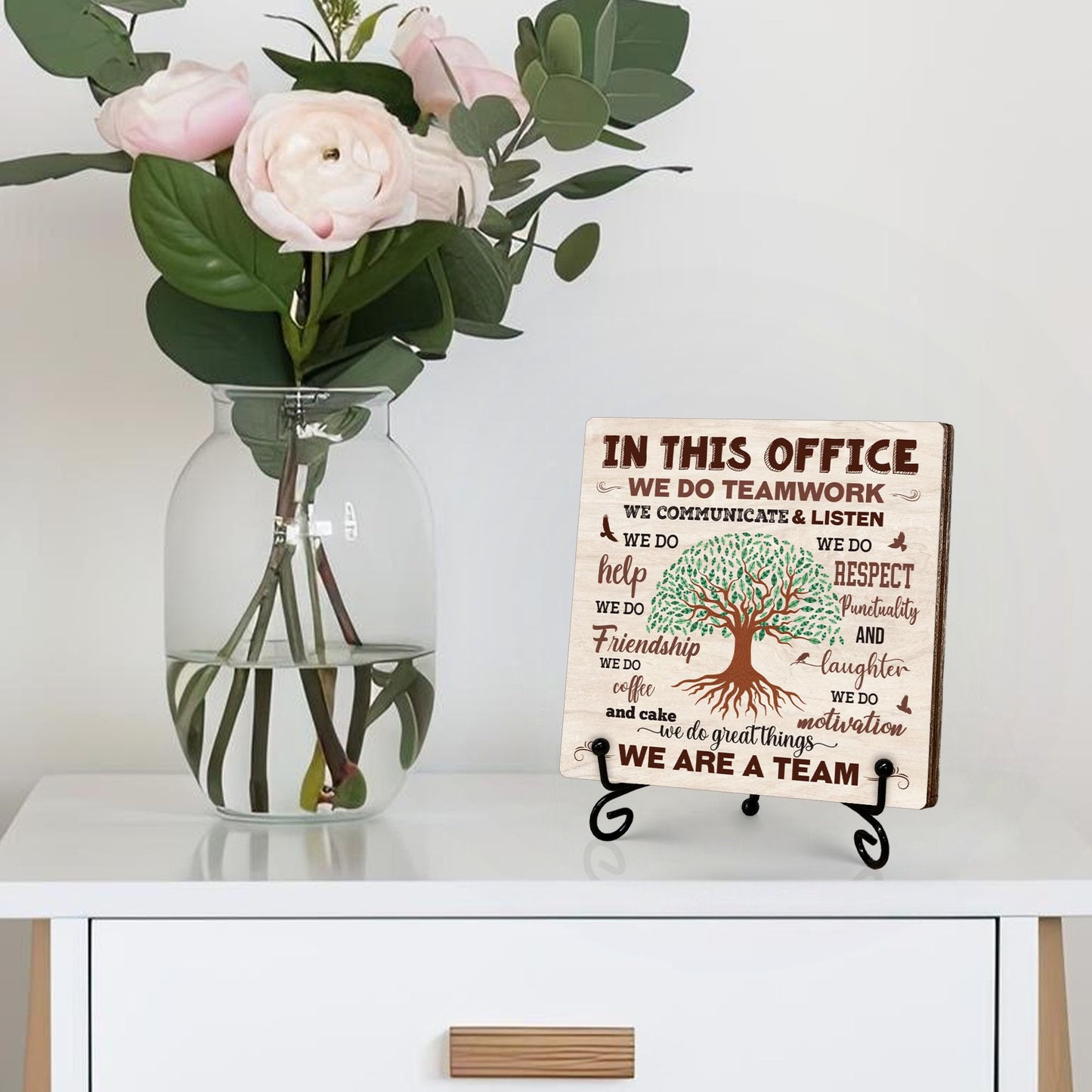 Team Definition Gifts for Women Men, Teams Signs for Work, In This Office We Are A Team Wooden Sign with Stand, Thank You Gifts for Coworkers Employees, Home Office Desk Decor, 5"x5"-C07