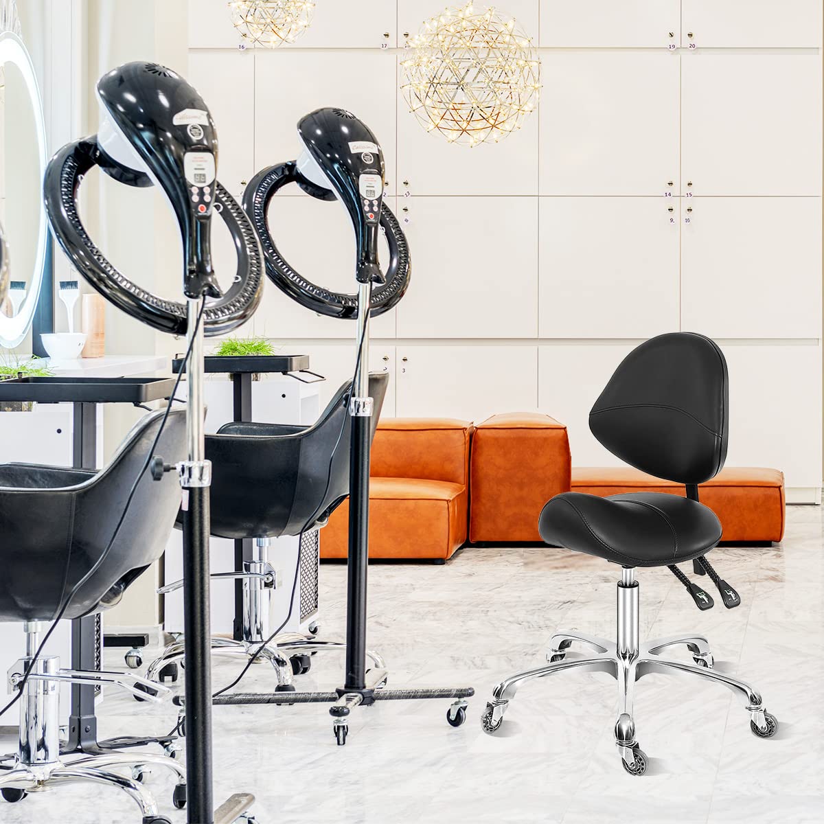 Antlu Saddle Stool Dental Hygienist Chair with Back Support, Rolling Esthetician Saddle Stool for Lash Salon Tattoo Shop Spa Dentist Clinic (with Backrest, Black)