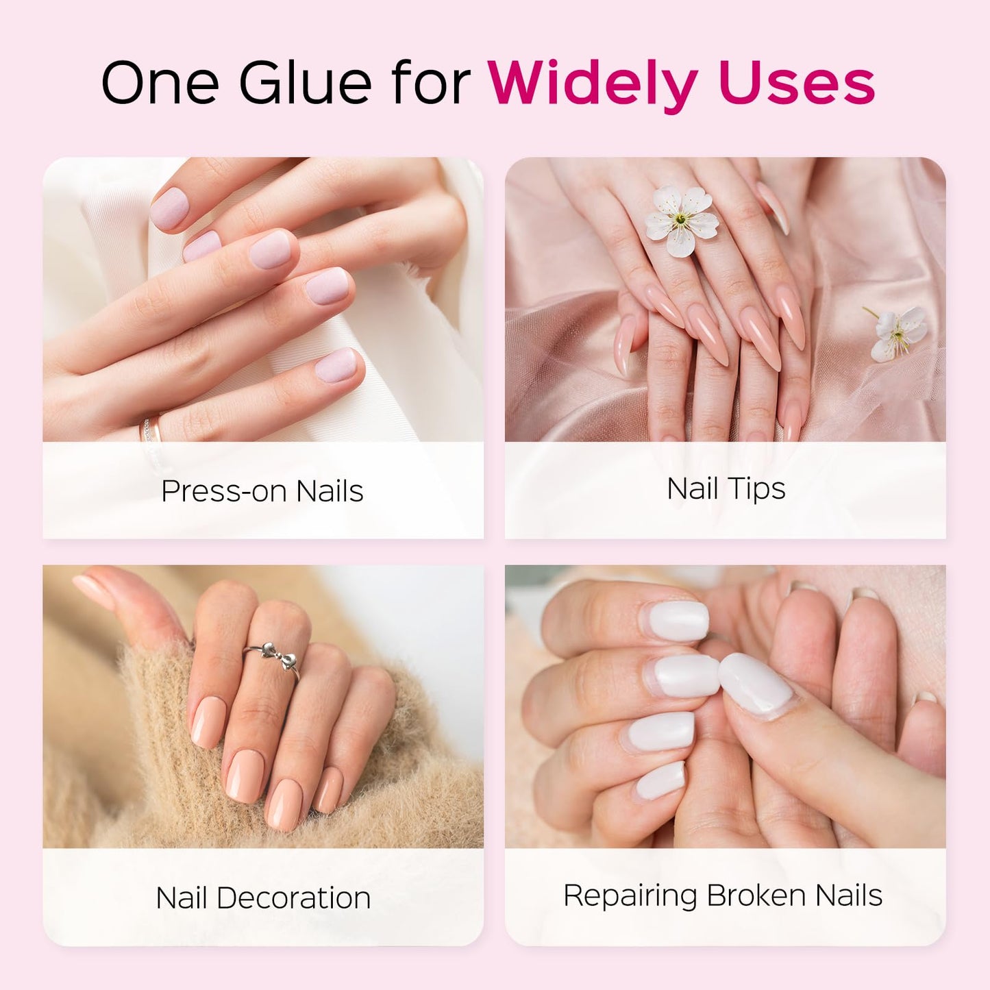 TIPHULAN 42ml Brush On Nail Glue for Press On, Acrylic Nails - Super Strong, Durable & Long-Lasting, Mess Free, Travel Friendly, 1.38 oz(6PCS)