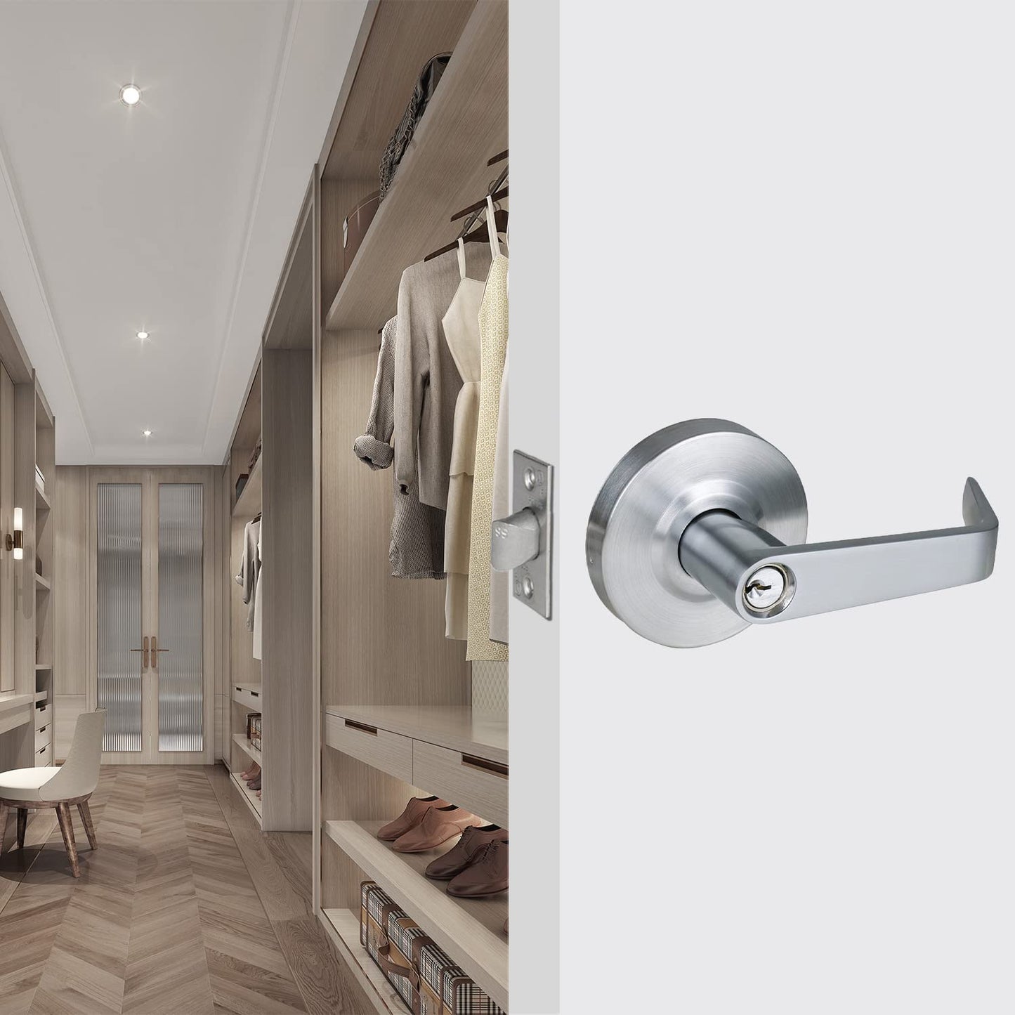 HISAFE Heavy Duty Commercial Storeroom Door Lever, Grade 2 ADA Door Handle, Satin Chrome Finished, UL 3 Hour Fire Rated Ergonomic Lever for Store Room Door, 70mm Latch