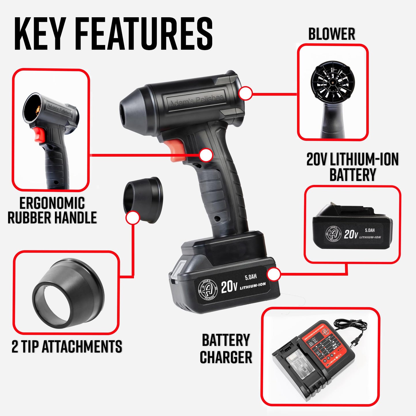 Adam's Polishes Cordless Mini Air Cannon - Portable High-Powered Car Detailing Dryer Blower | Rechargable Air Blower for Your Car, Truck, Van, Motorcycle | Use Before Applying Wax Or Ceramic Coatings
