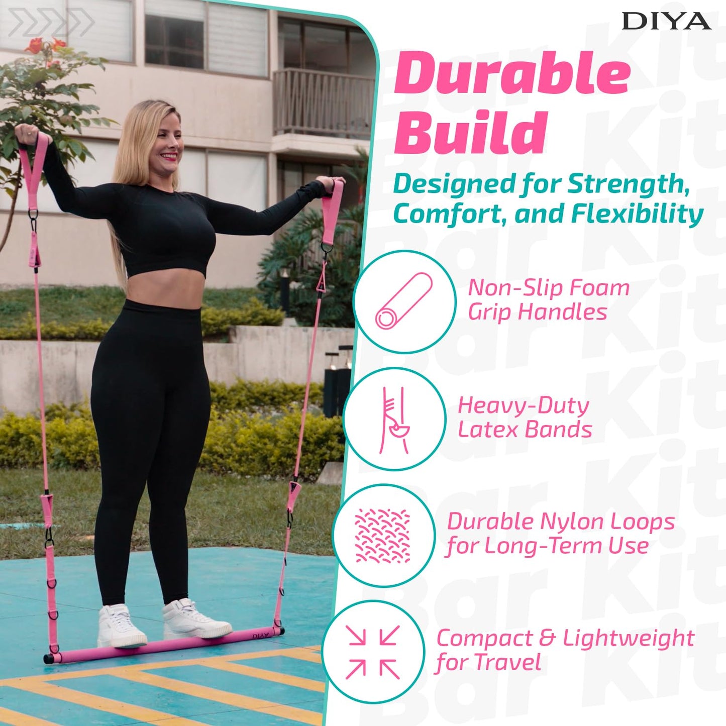 DIYA Pilates Bar Kit with Resistance Bands 140 lbs โ Adjustable Portable Home Gym Workout Equipment for Women & Men โ Full Body Fitness Bar for Legs, Glutes, Arms, Core & Back