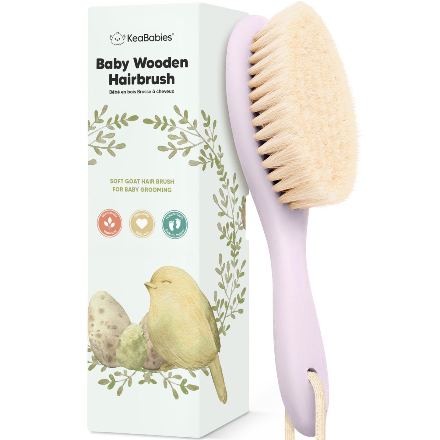 Wooden Baby Hair Brush - Cradle Cap Baby Brush with Soft Goat Bristles, Perfect Gentle Scalp Newborn Comb for Infant, Girls, Boys, Bath Essentials (Walnut, Oval)