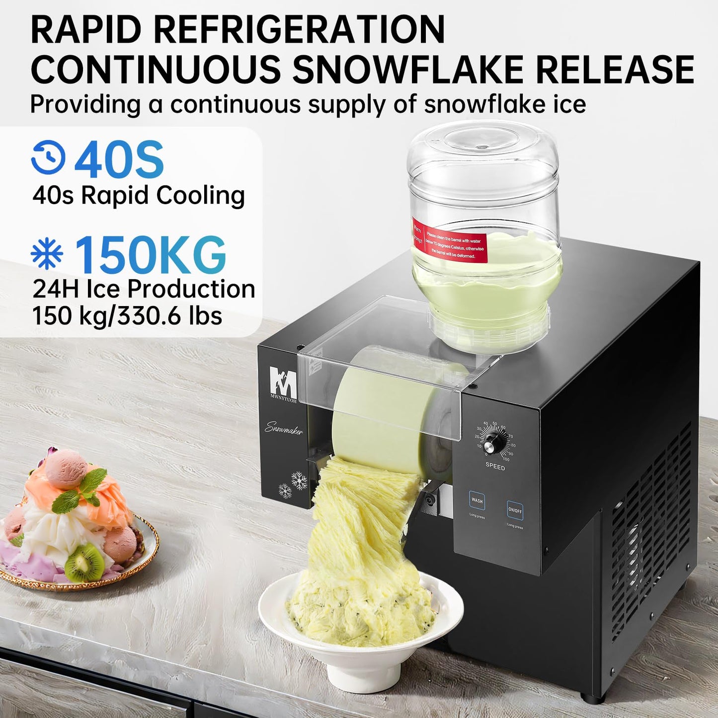 MWNYTUOH Snowflake Ice Machine, 330.6LBS/24H 660W Shaved Ice Machine, Rapid Cooling, Food-Grade Stainless Steel Material, Snowflake Ice Maker for Dessert, Ice Cream,Suitable for Party&Commercial Use