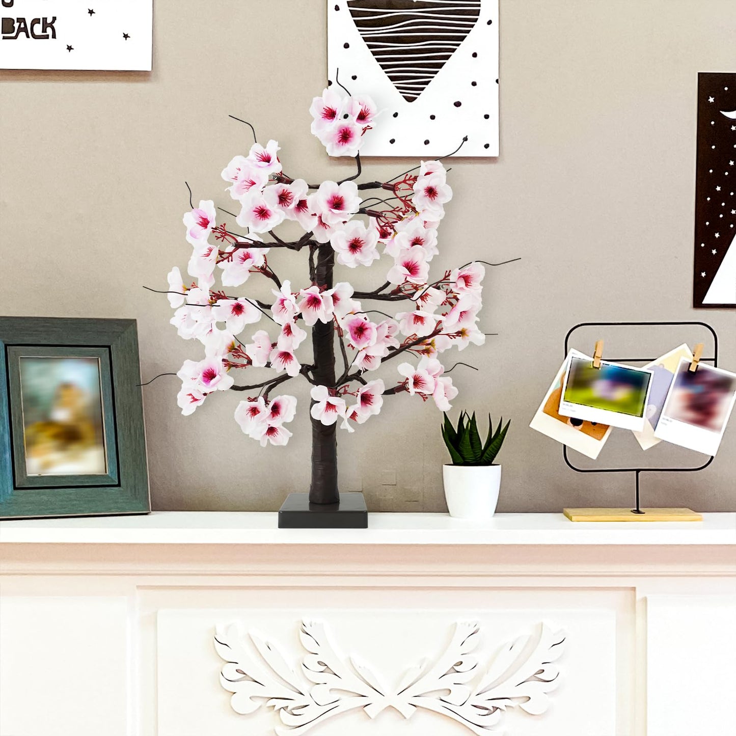 Uieke 24IN Lighted Cherry Blossom Tree 24 Warm White LED Tabletop Artifical Bonsai Tree with Timer Battery Operated for Wedding Party Spring Christmas Home Indoor Japanese Room Decor