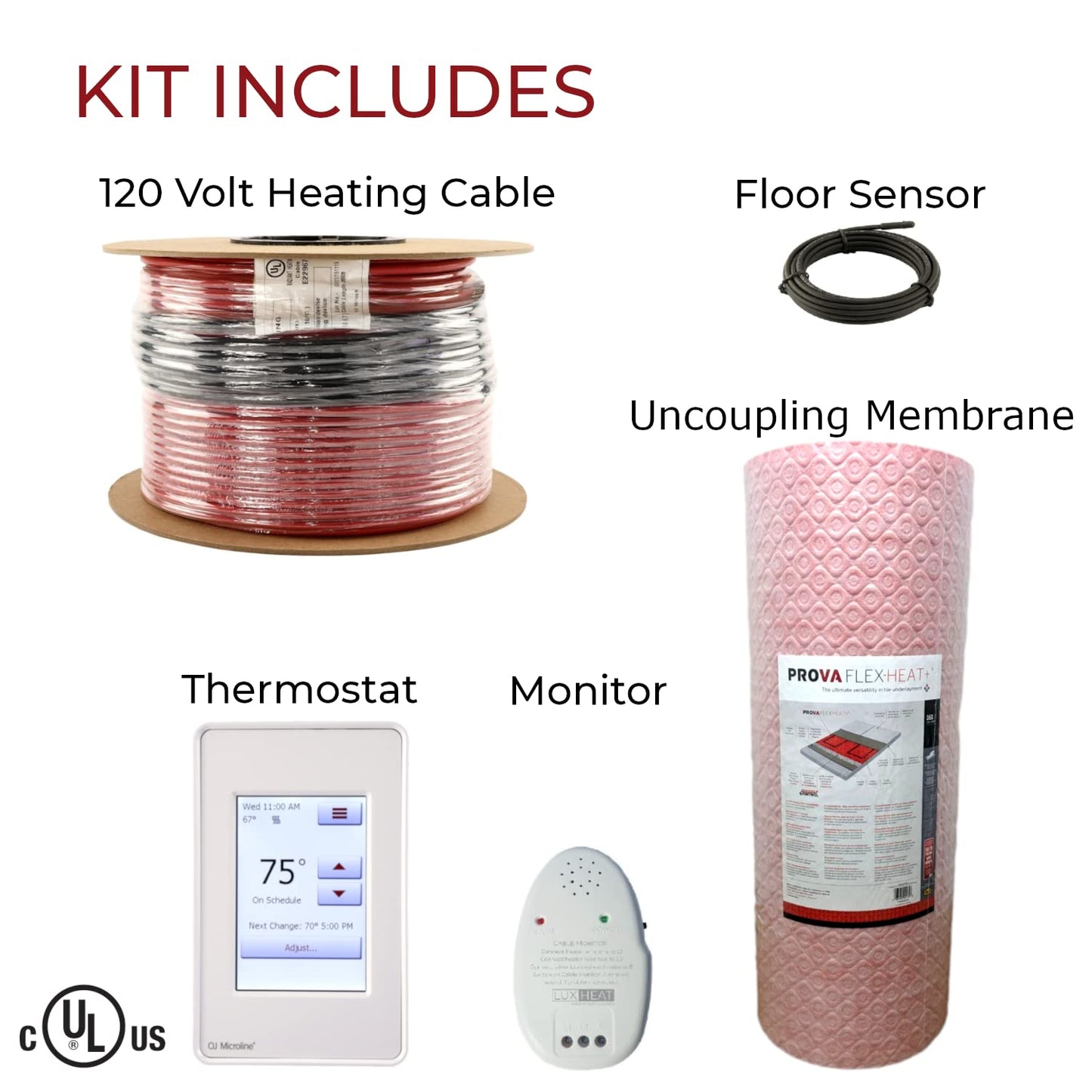 LuxHeat 40sqft Electric Radiant Floor Heating System - 120v Underfloor Heating System - Includes UDG4 Programmable Thermostat w/GFCI, Heat Cable, Uncoupling Membrane for Under Tile, Sensor & Alarm