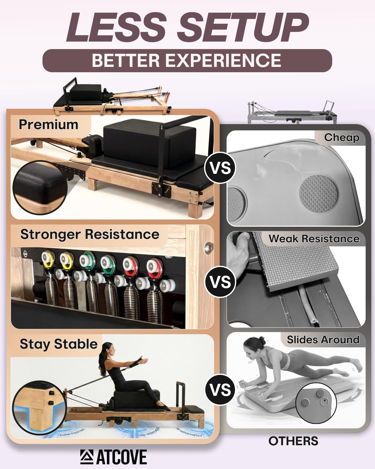Foldable Pilates Reformer Machine - 91 in Easy Assembly with Included Sitting Box, Jumpboard, and Accessories - Wooden Foldable Reformer Pilates Machine for Home Workout or Professional Studio