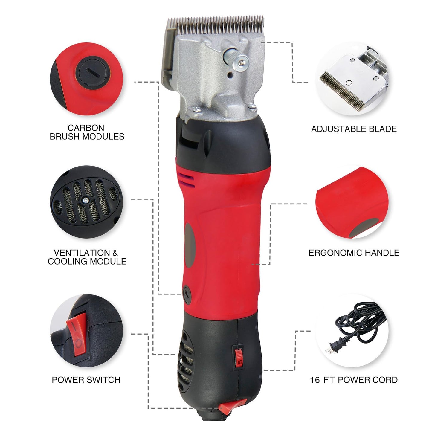 Johui Horse Clippers - 500W Heavy Duty Horse Body Clippers with 2 Sets Removable Blades & 6 Speeds for Horses, Cattle, Camels, Large Dogs