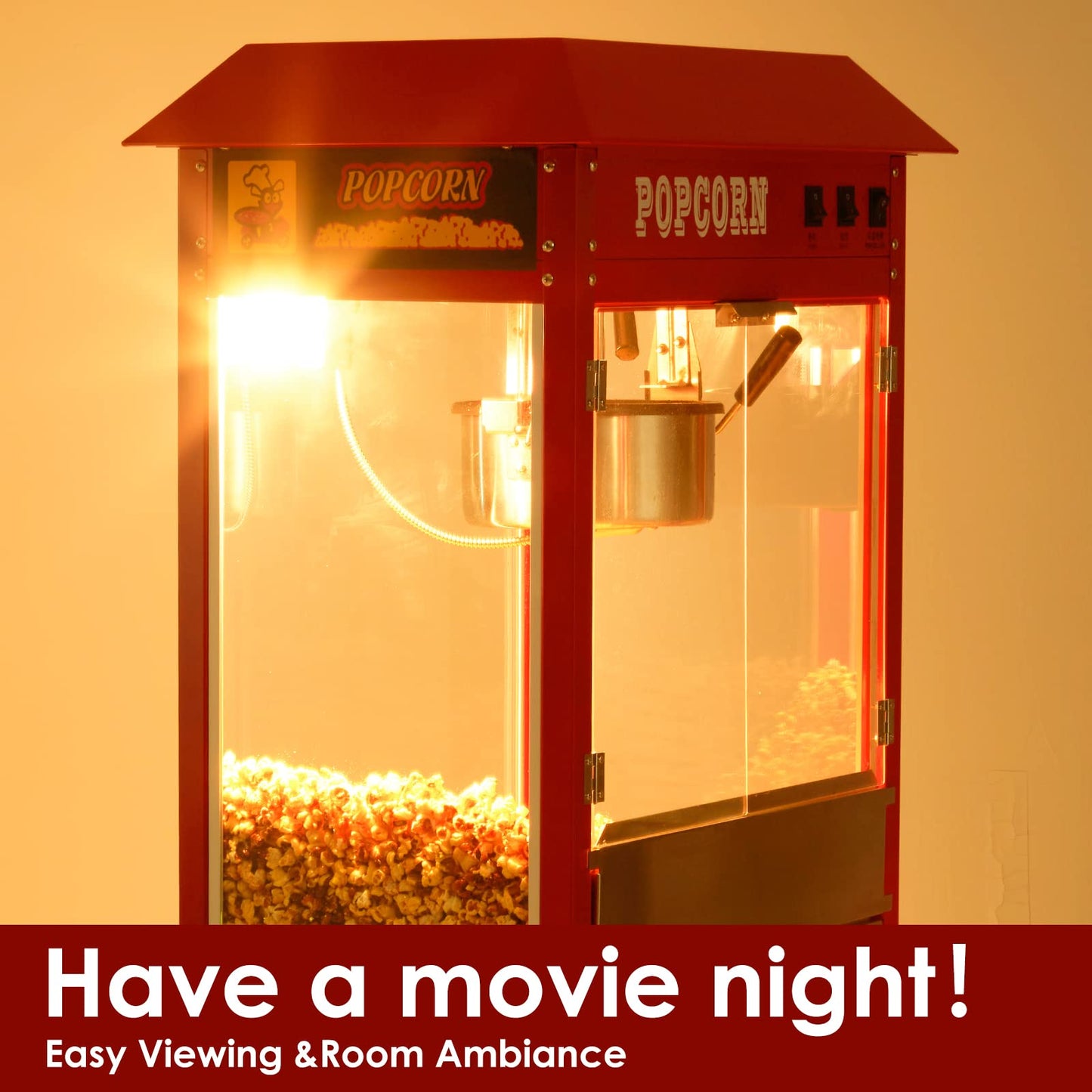Takywep Commercial Popcorn Maker Machine, Popcorn Poppers with Cart and 10 Oz Kettle Makes Up to 64 Cups, 3-Switch Control, Theater Style