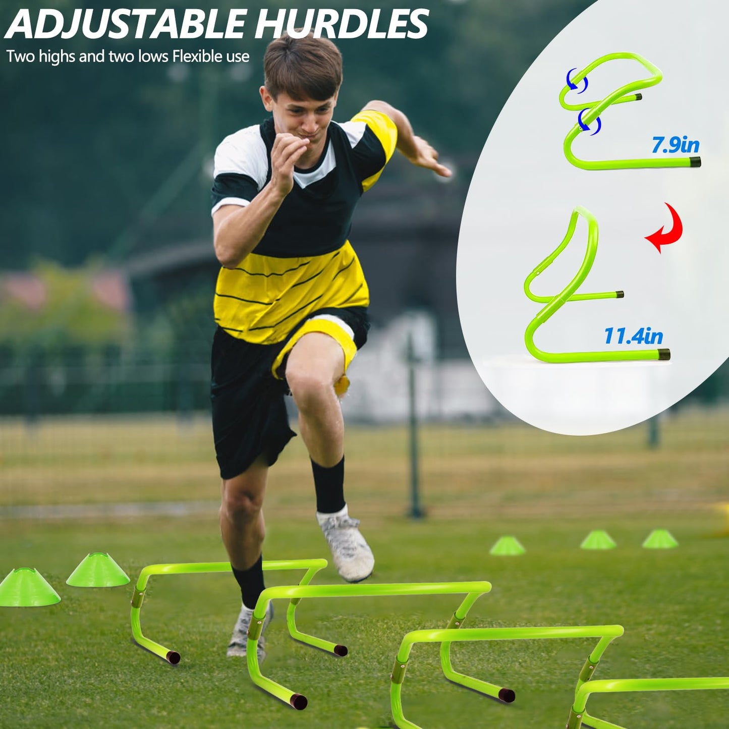 Haootadiy Agility Training Equipment, Football Training Equipment Includes 20FT Agility Ladder,4 Adjustable Agility Hurdles, 16 Football Cones, Parachute, for Training Soccer Athletes(Green)