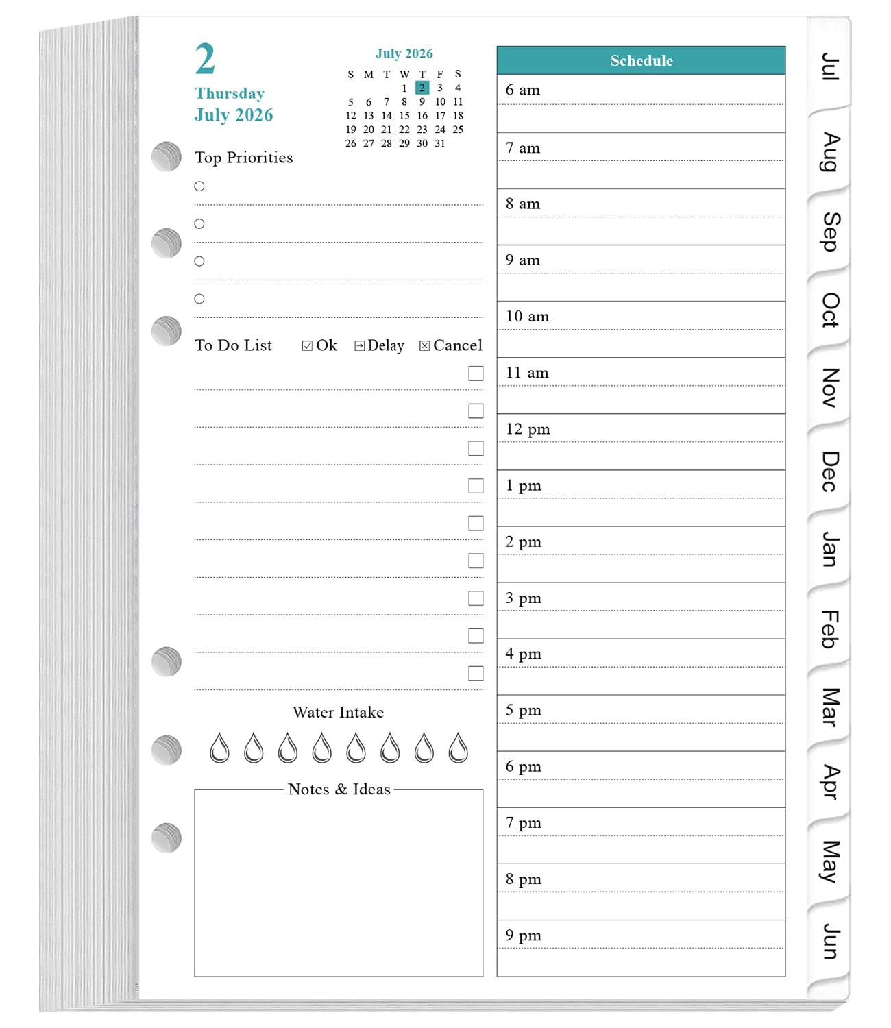 2026-2027 Planner Refills for A5 Binder - One Page Per Day Daily & Monthly Planner, July 2026 - June 2027, Prioritized, To-Do List, Notes, Appointment Schedule, 6-Hole Punched, 5.8" x 8.3"