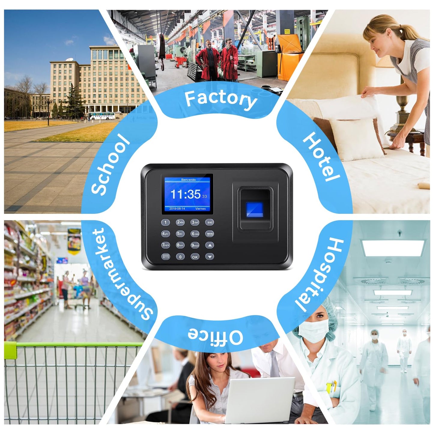 Mokhike Time Clocks for Employees Small Business, 2 in 1 Time Clock (Fingerprint & Password) Employee Clock in & Out Machine Attendance Punch Clock Recorder Tracker for Small Businesses & Offices