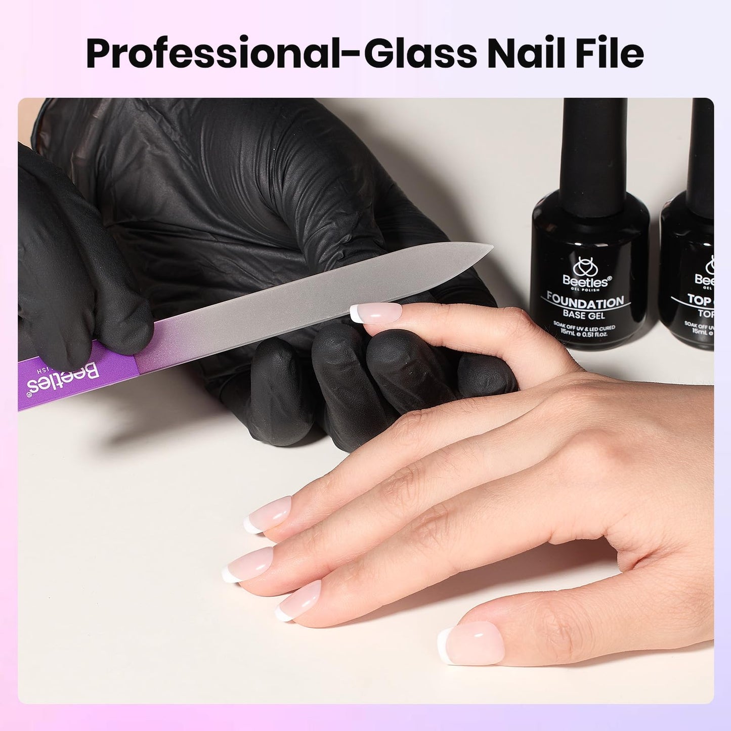 Beetles Glass Nail File for Natural Nails 3 Pack – Double-Sided Crystal Nail Files with Case Etched Gentle Nails Care for Shaping & Polishing Manicure, Washable Reusable Glass Fingernail Files