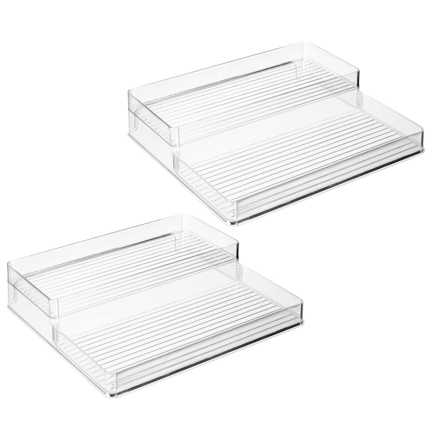 mDesign Plastic Kitchen Food Storage Organizer Shelves, Spice Rack Holder for Cabinet, Cupboard, Countertop, Pantry - Holds Jars, Baking Supplies, Canned Food - 2 Levels - 2 Pack - Clear