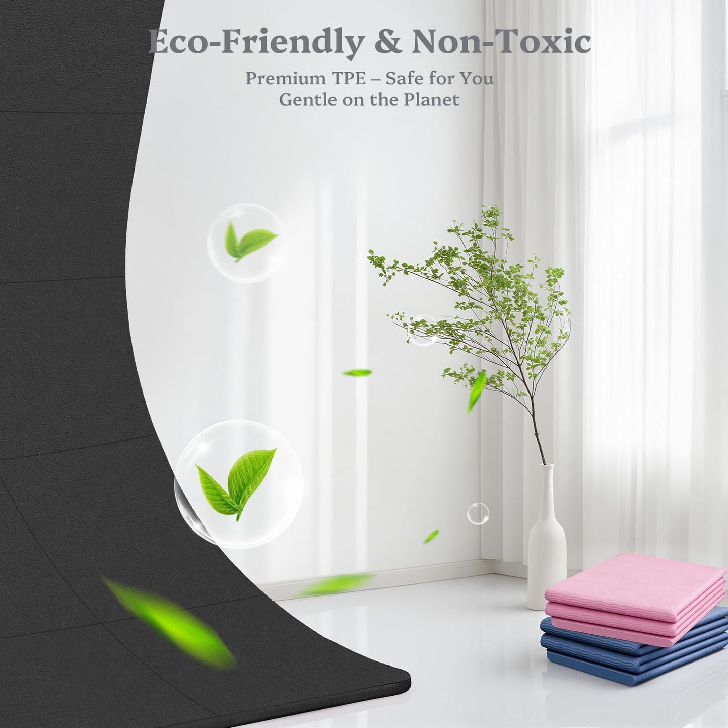 Foldable Yoga Mat Non Slip, Pilates Fitness Mats - 72" x 24" x 0.24" Extra Width & Thick, Anti-Tear Exercise Mat with Carrying Strap and Bag, Workout Mats for Stretching,Yoga Studio,Gym or Home Workouts