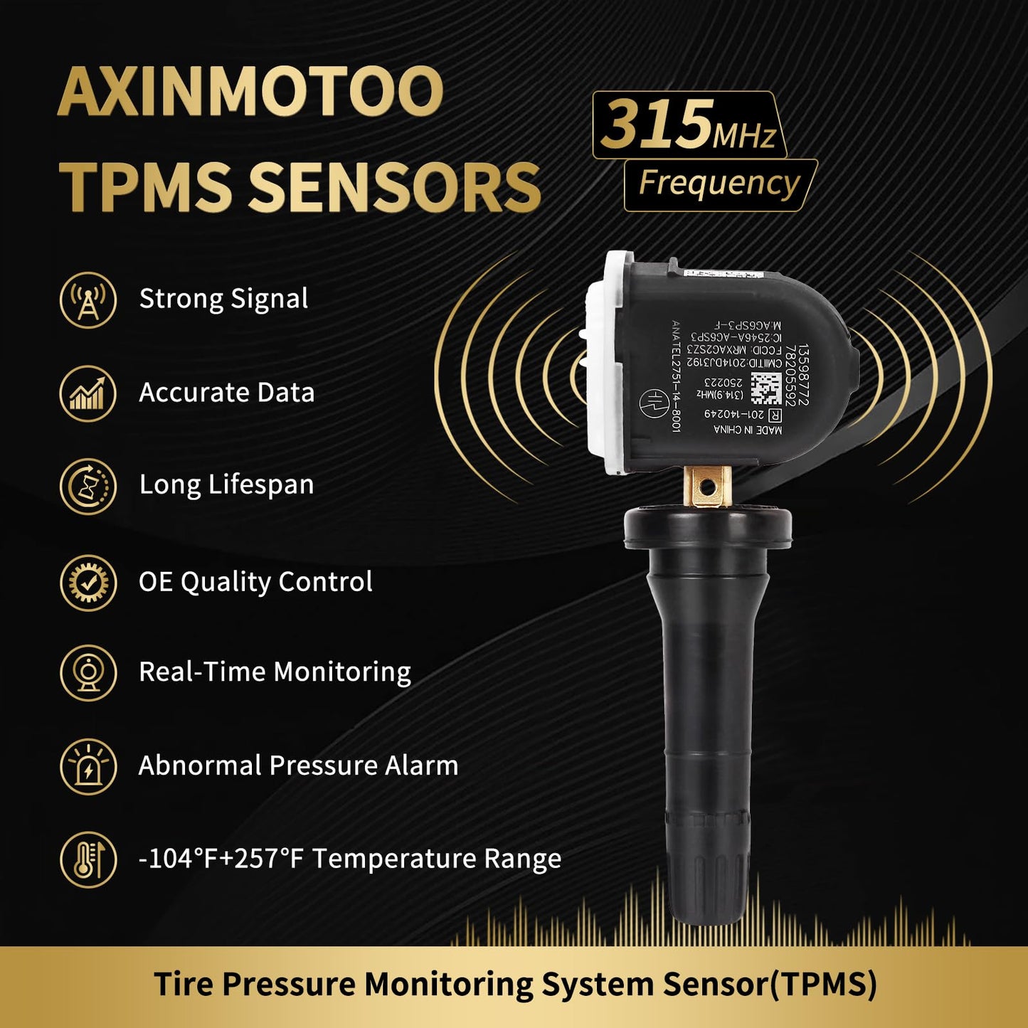 AXINMOTOO TPMS Sensor, 4PCS 315MHz Tire Pressure Monitoring Sensor Replacement for Chevy Camaro Suburban Impala, for GMC Acadia Yukon, for Buick Allure, for Pontiac G3 G5, 13598771 13598772