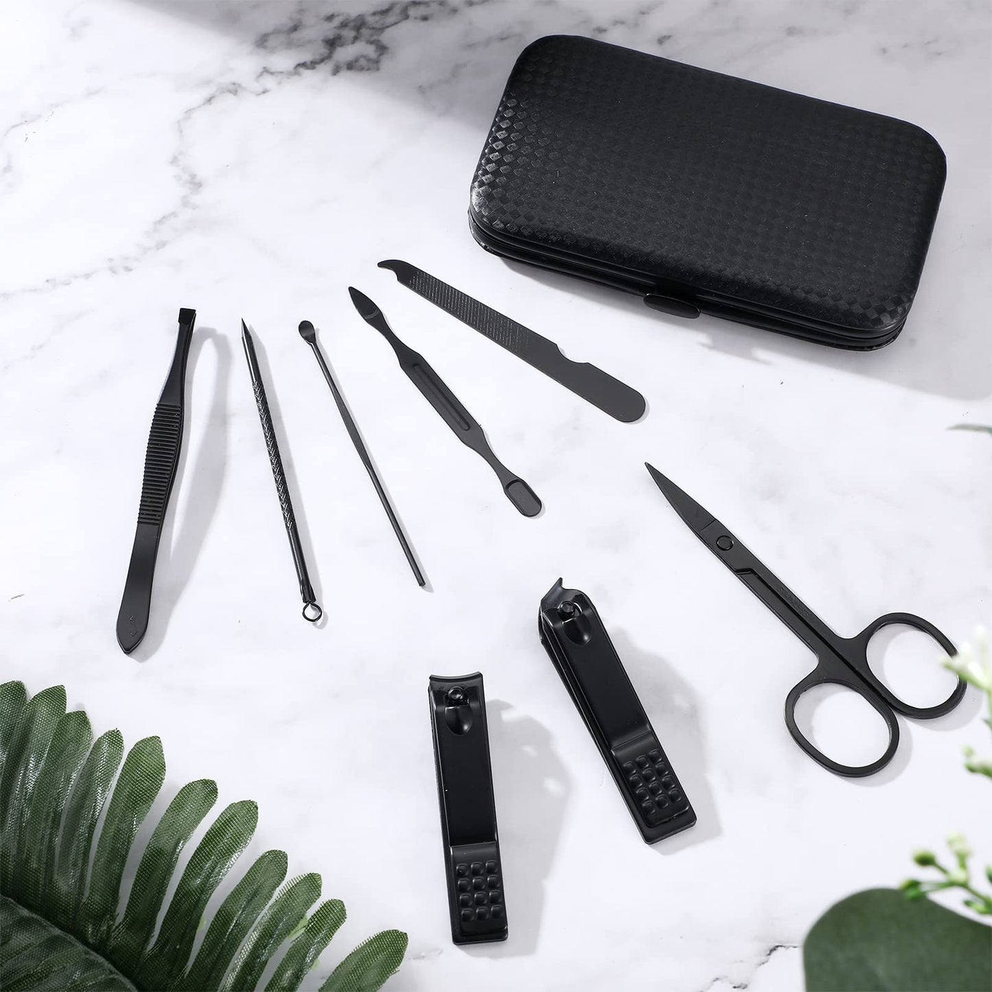 Hanaive 6 Set Manicure Set 48 Pcs Nail Clippers Pedicure Kit Gift for Mother's Day 8 in 1 Stainless Steel Grooming Kit Professional Nail Care Tools with Luxurious Travel Case for Men Women(Black, Red)