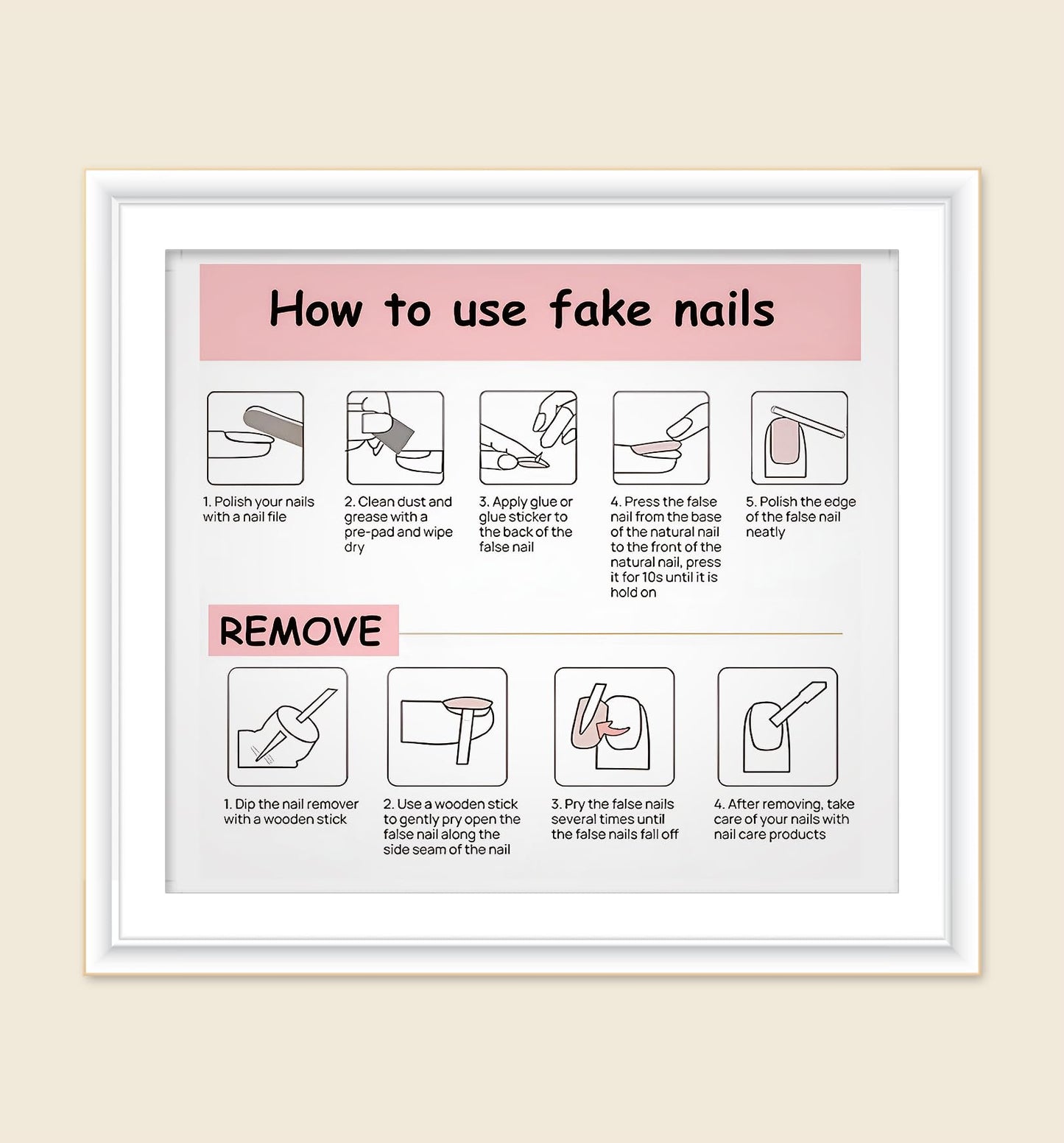 Haozerart Handmade Press on Nails, Medium Almond Shape Fake Nails, Black French Tip with White Polka Dot, Cute Reusable False Nails 10Pcs for Women & Girls (M Size)